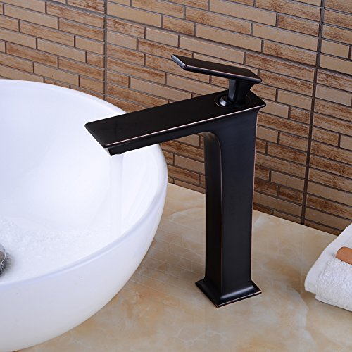 Wovier Waterfall Vessel Faucet with Supply Hose,Single Handle Single Hole Bathroom Faucet W8309-5
