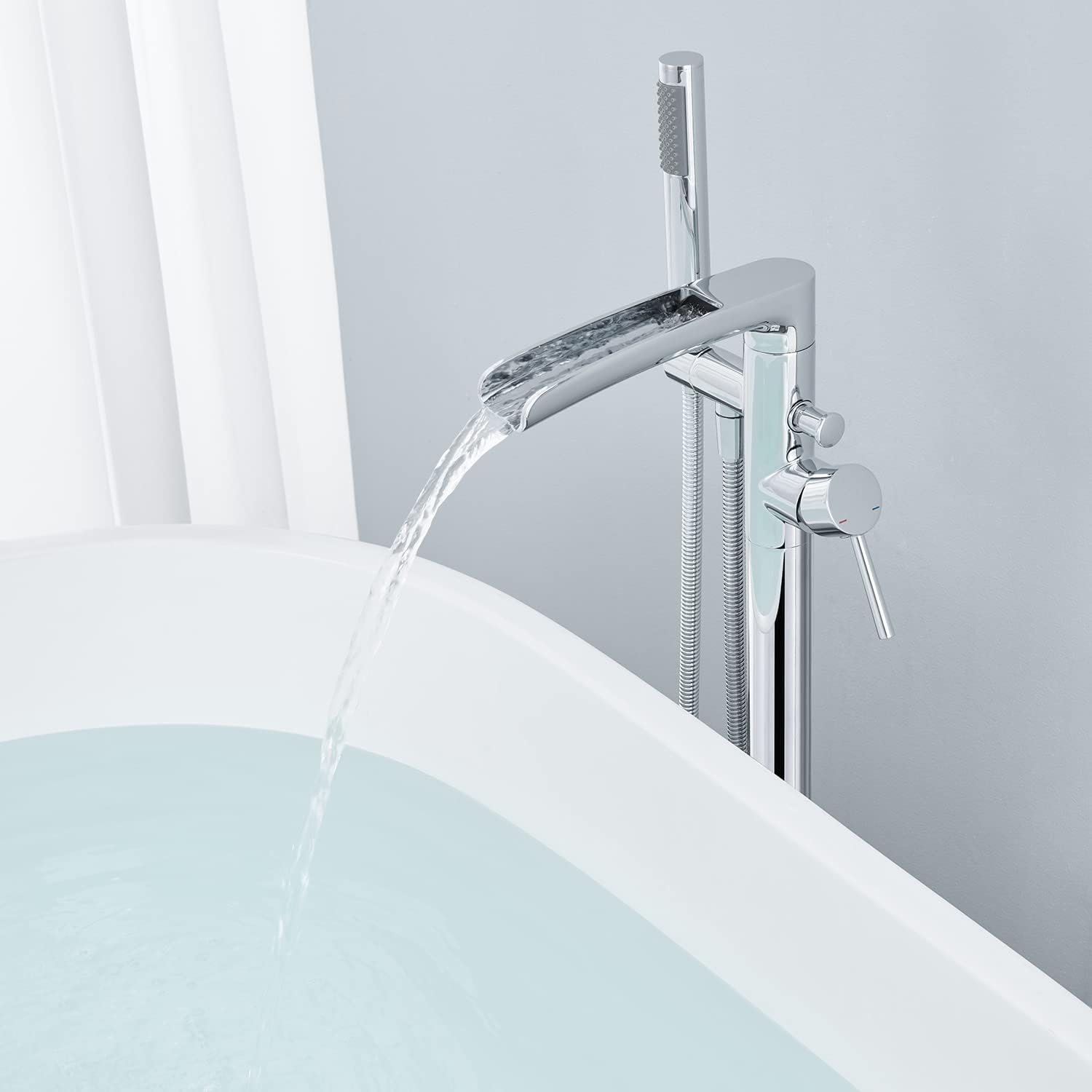 Wovier Floor Mounted Tub Filler Faucet, Freestanding Bathtub Faucet with Hand Shower W8787