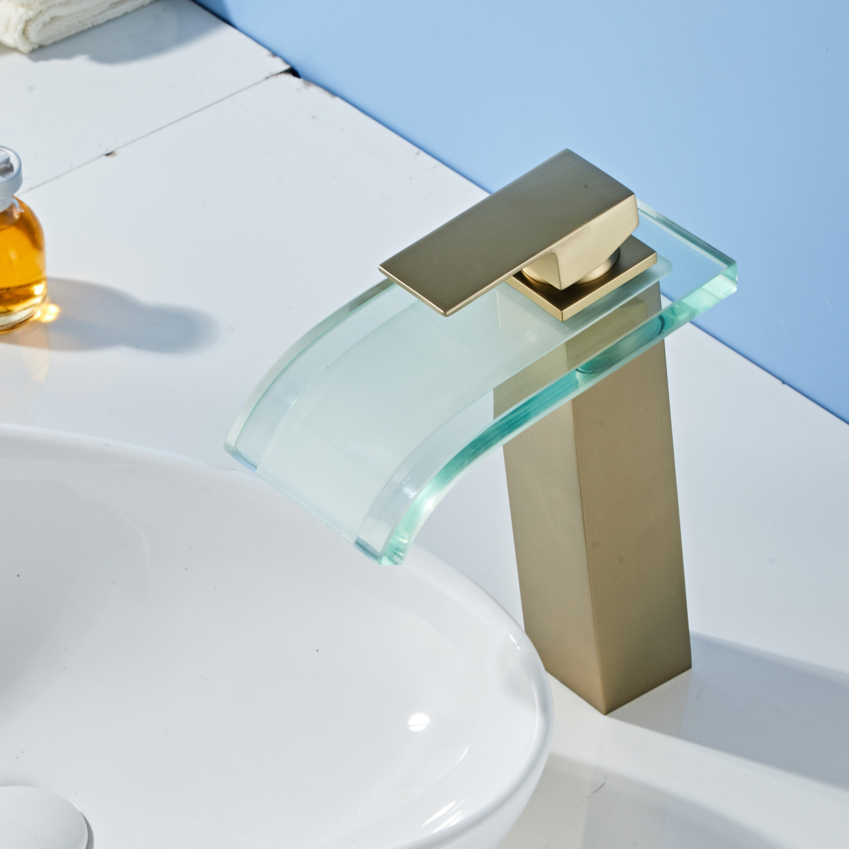 Wovier Waterfall Vessel Faucet, Single Handle Single Hole glass Bathroom Faucet - w8108-12