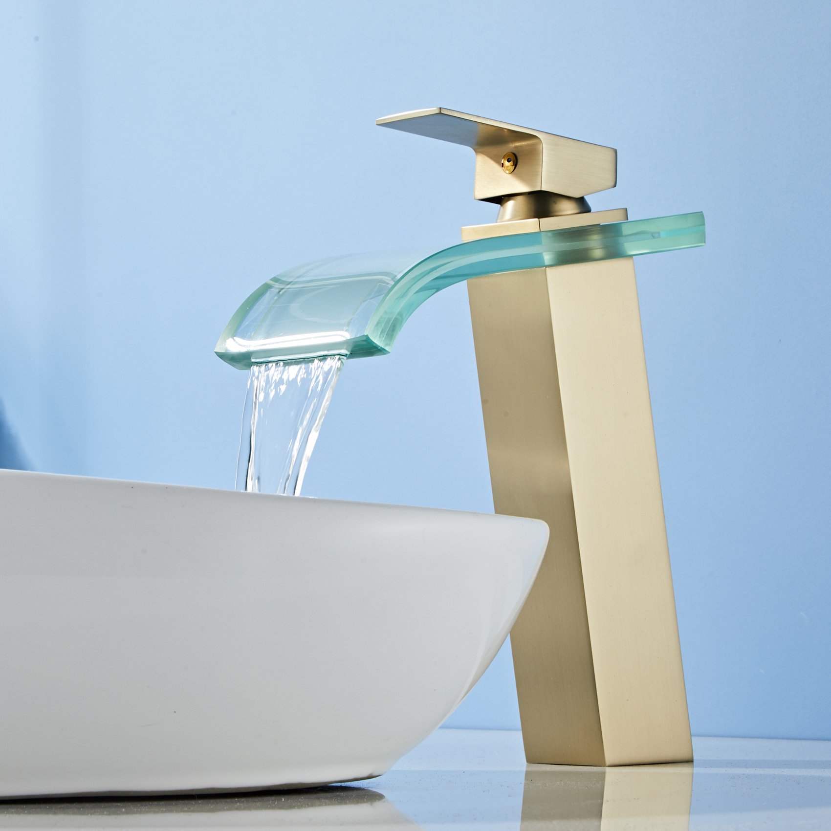 Wovier Waterfall Vessel Faucet, Single Handle Single Hole glass Bathroom Faucet - w8108-11