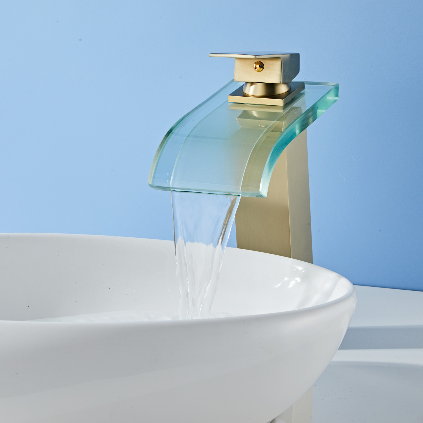 Wovier Waterfall Vessel Faucet, Single Handle Single Hole glass Bathroom Faucet - w8108-13
