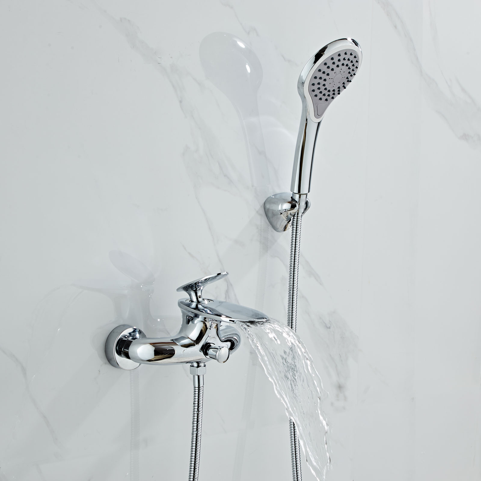 Wovier Waterfall Wall Mounted Waterfall Tub Filler with Hand Shower W8723