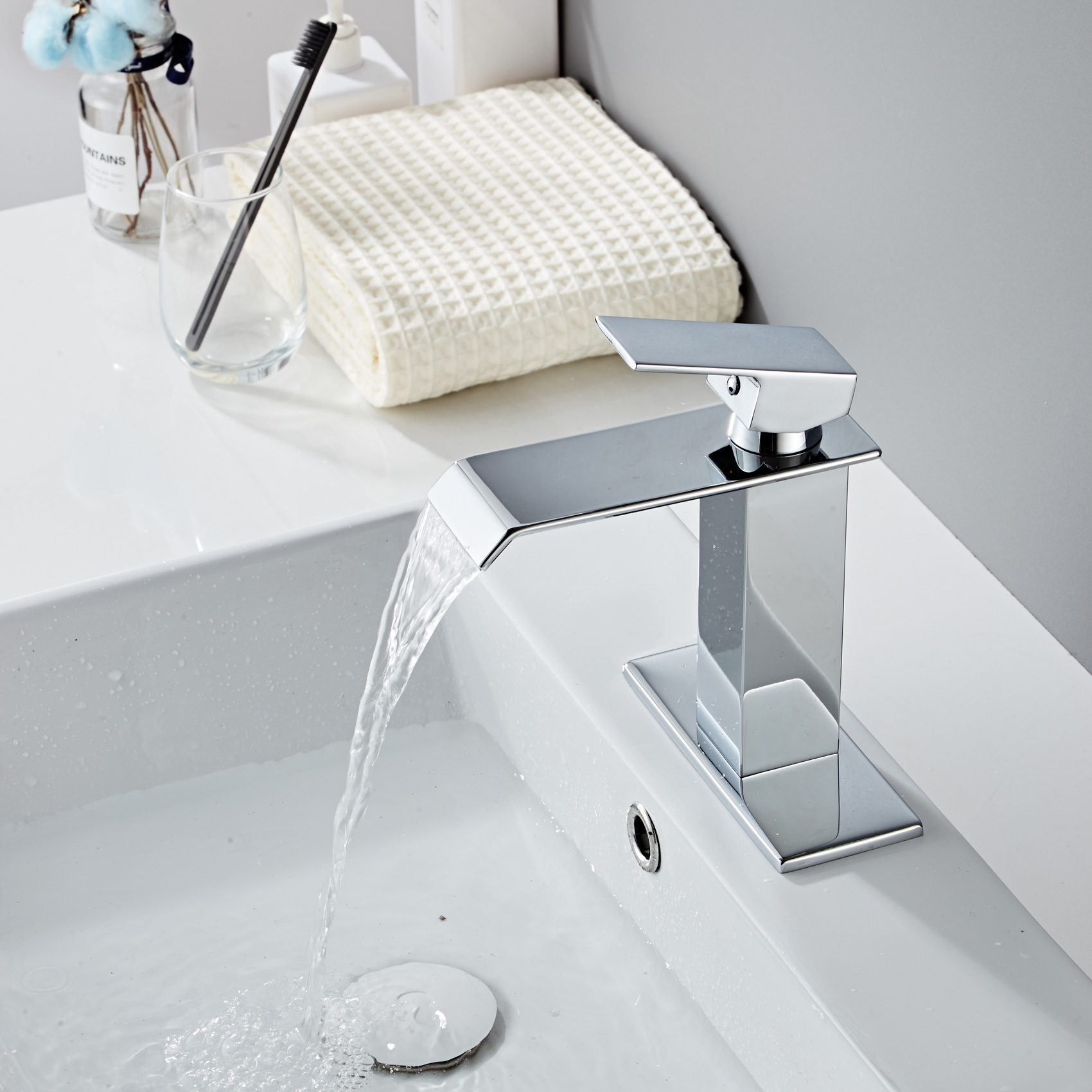 Wovier Waterfall Bathroom Sink Faucet,Single Handle Single Hole Faucet-W8226-10
