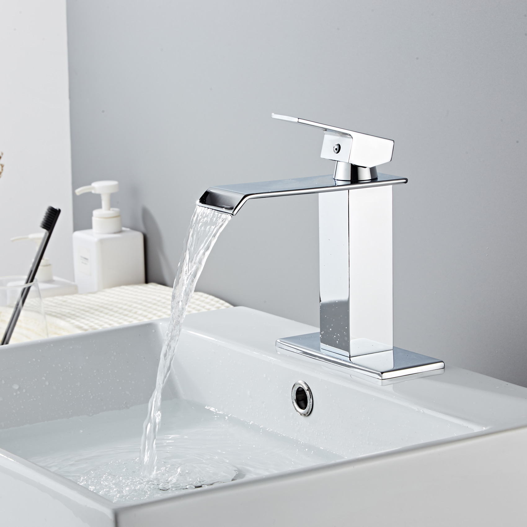 Wovier Waterfall Bathroom Sink Faucet,Single Handle Single Hole Faucet-W8226-1