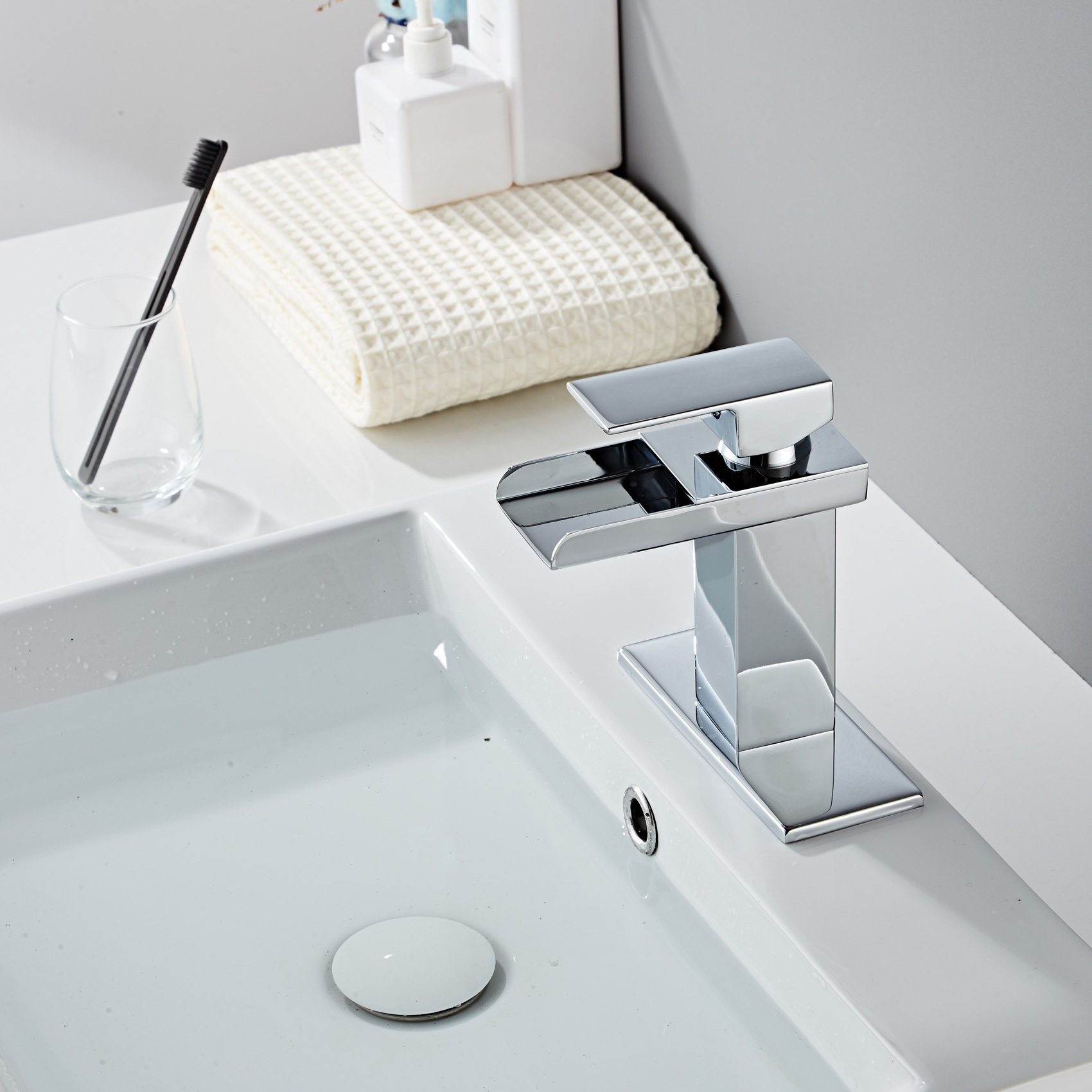 Wovier Waterfall Bathroom Sink Faucet,Single Handle Single Hole Faucet-W8230-20