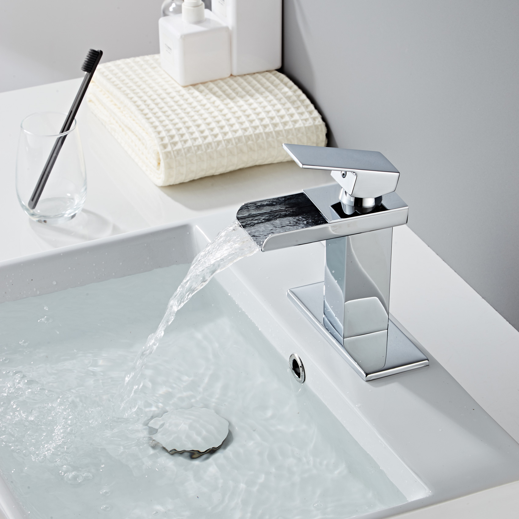 Wovier Waterfall Bathroom Sink Faucet,Single Handle Single Hole Faucet-W8230-23