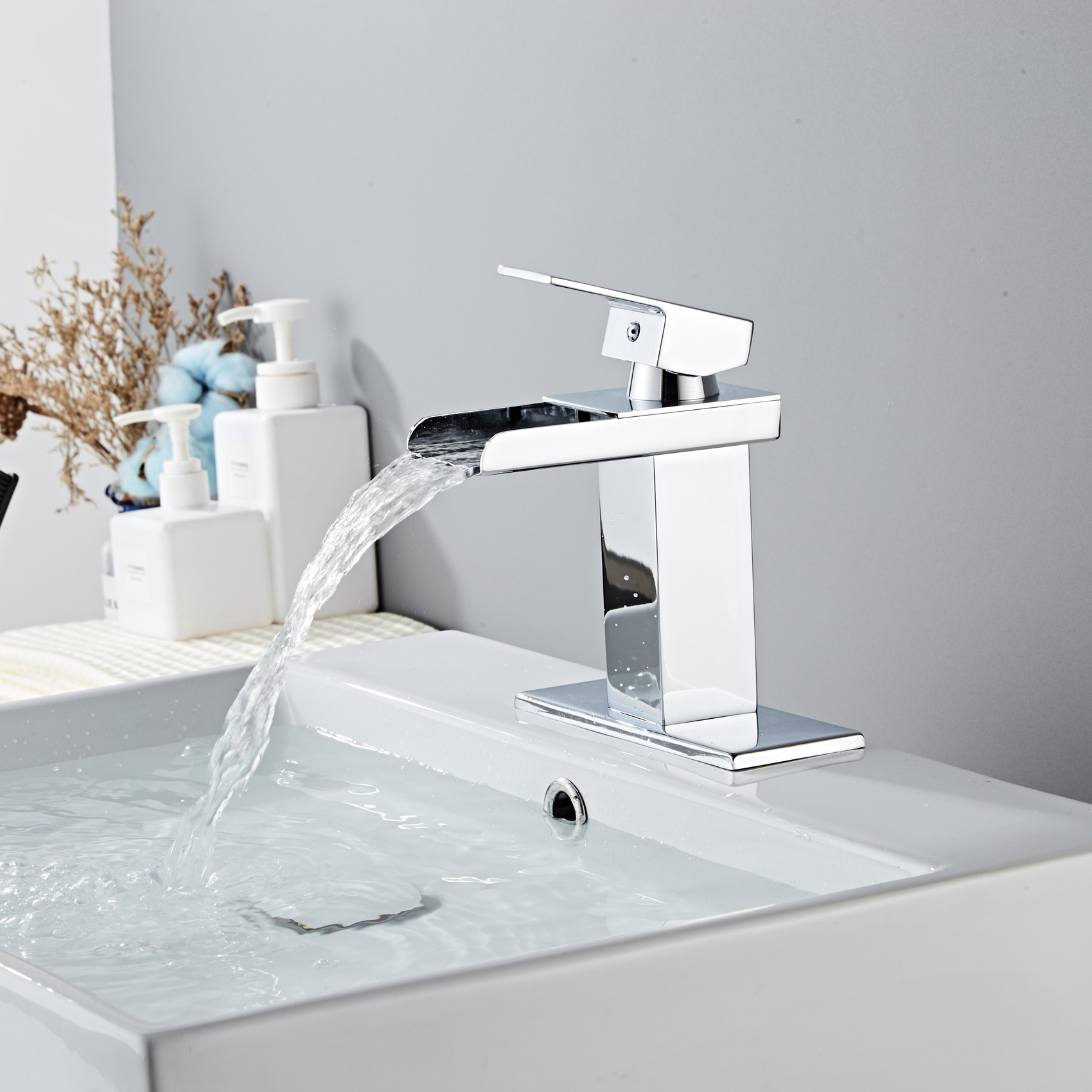 Wovier Waterfall Bathroom Sink Faucet,Single Handle Single Hole Faucet-W8230-2