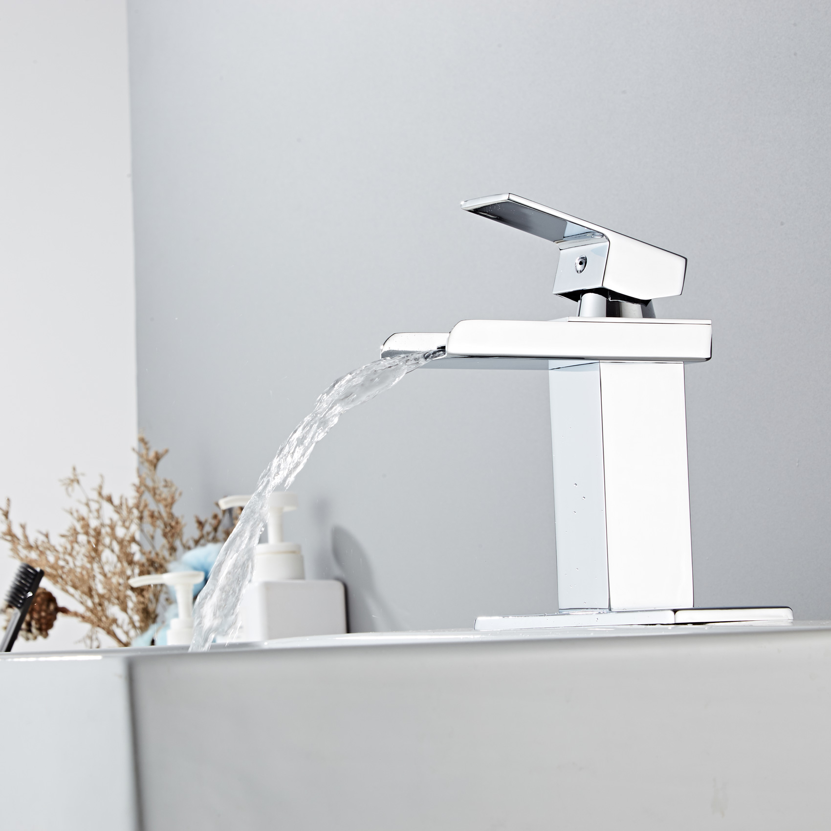 Wovier Waterfall Bathroom Sink Faucet,Single Handle Single Hole Faucet-W8230-21