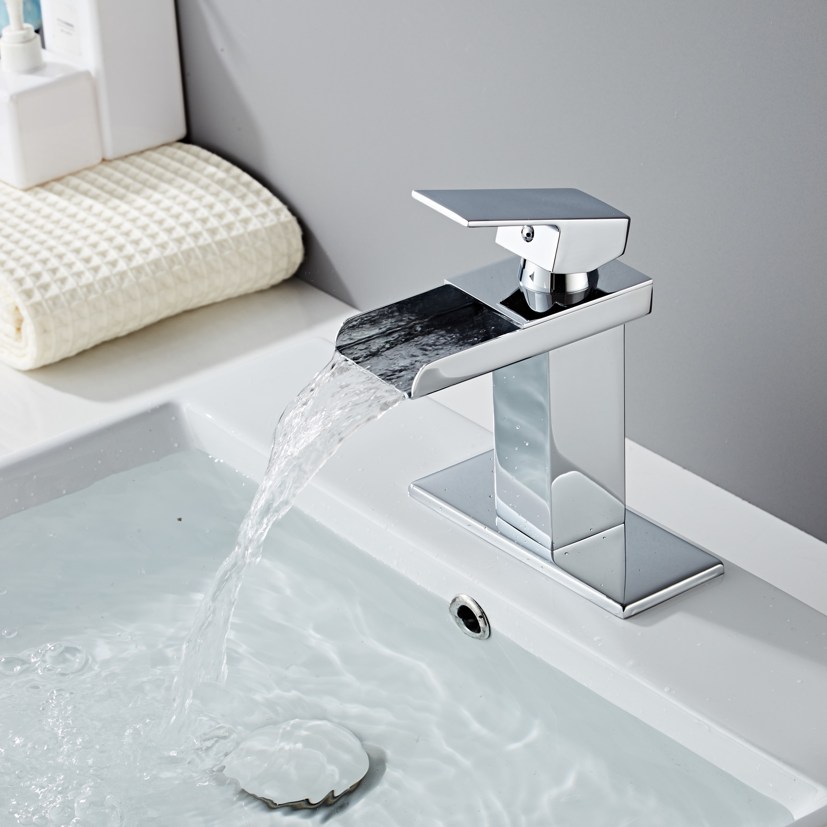 Wovier Waterfall Bathroom Sink Faucet,Single Handle Single Hole Faucet-W8230-22