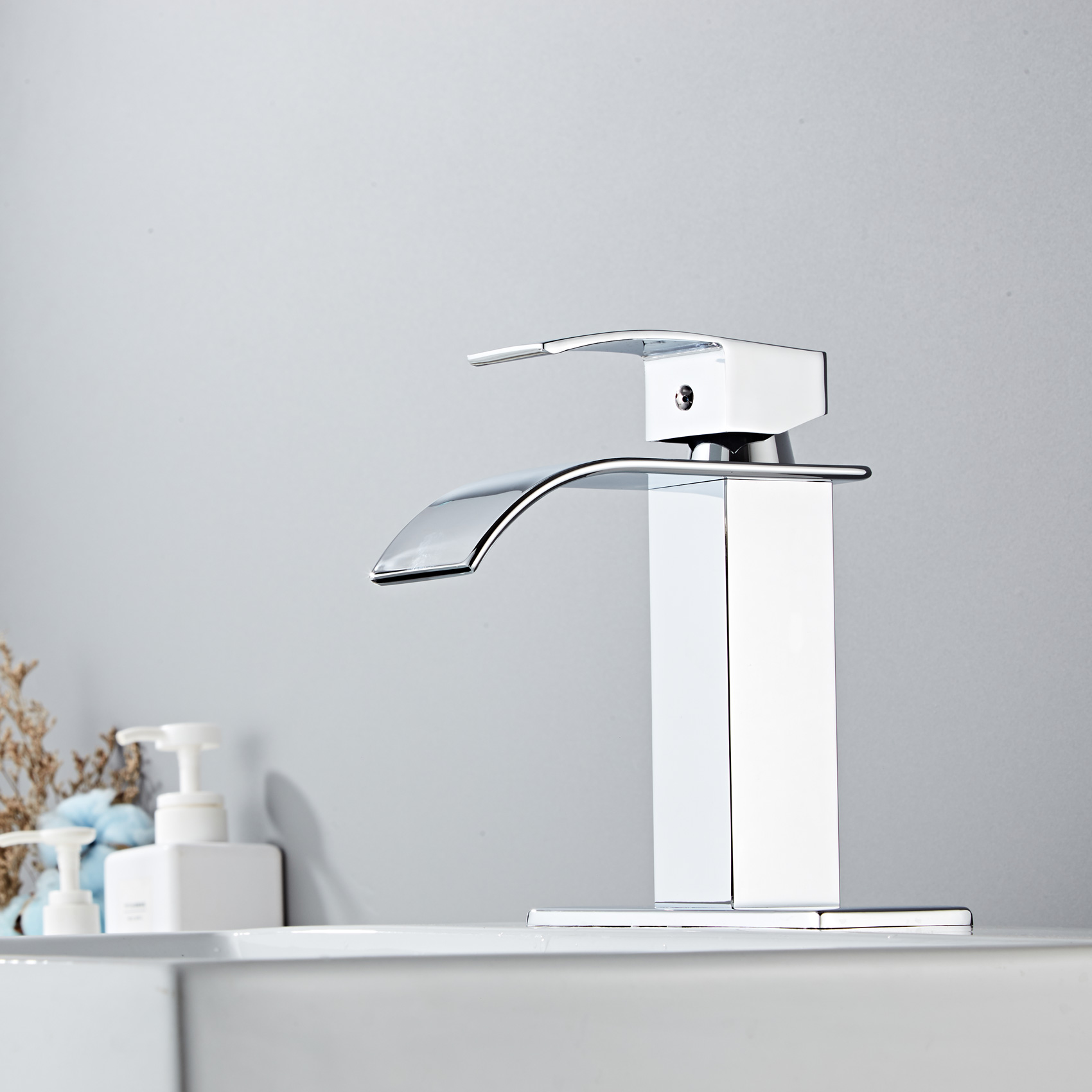 Wovier Waterfall Bathroom Sink Faucet,Single Handle Single Hole Faucet-W8228-19