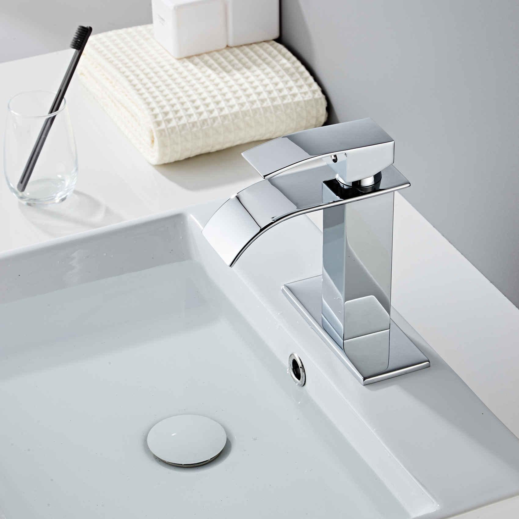 Wovier Waterfall Bathroom Sink Faucet,Single Handle Single Hole Faucet-W8228-22