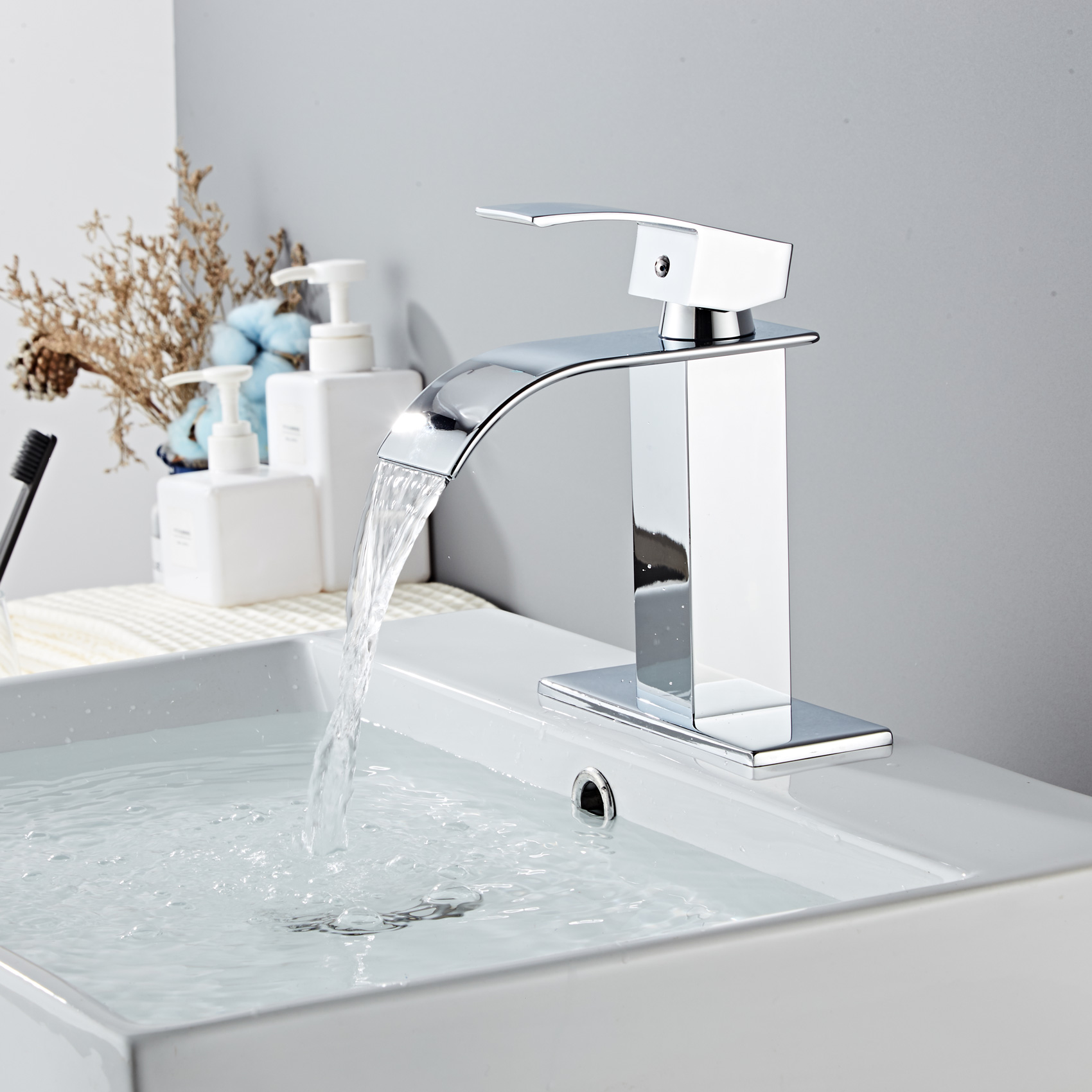 Wovier Waterfall Bathroom Sink Faucet,Single Handle Single Hole Faucet-W8228-2