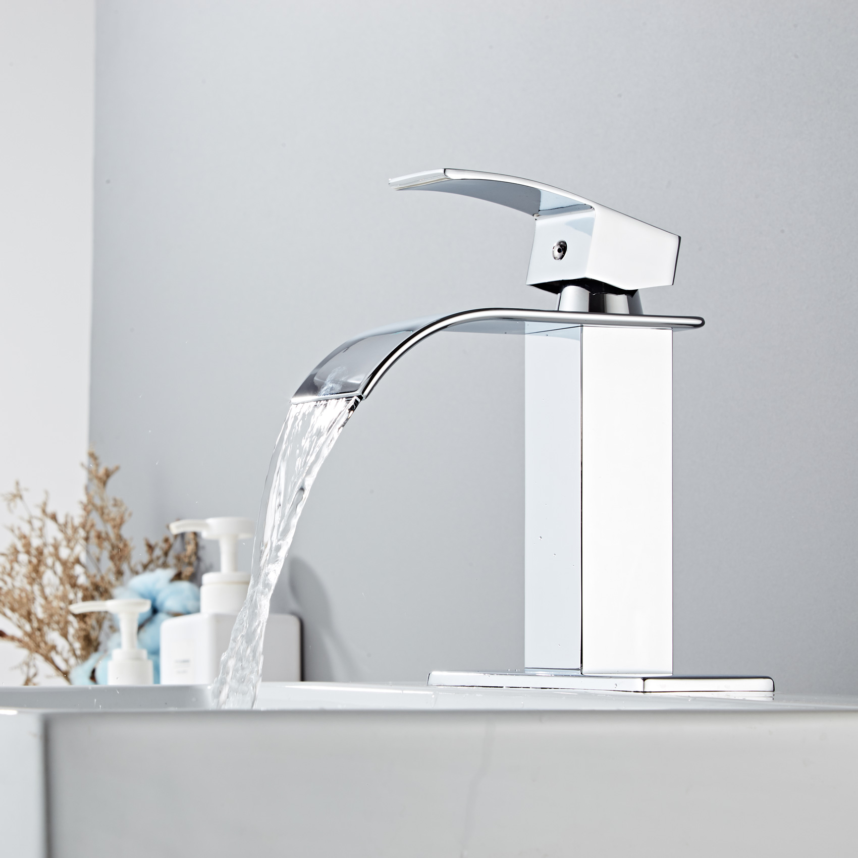 Wovier Waterfall Bathroom Sink Faucet,Single Handle Single Hole Faucet-W8228-20