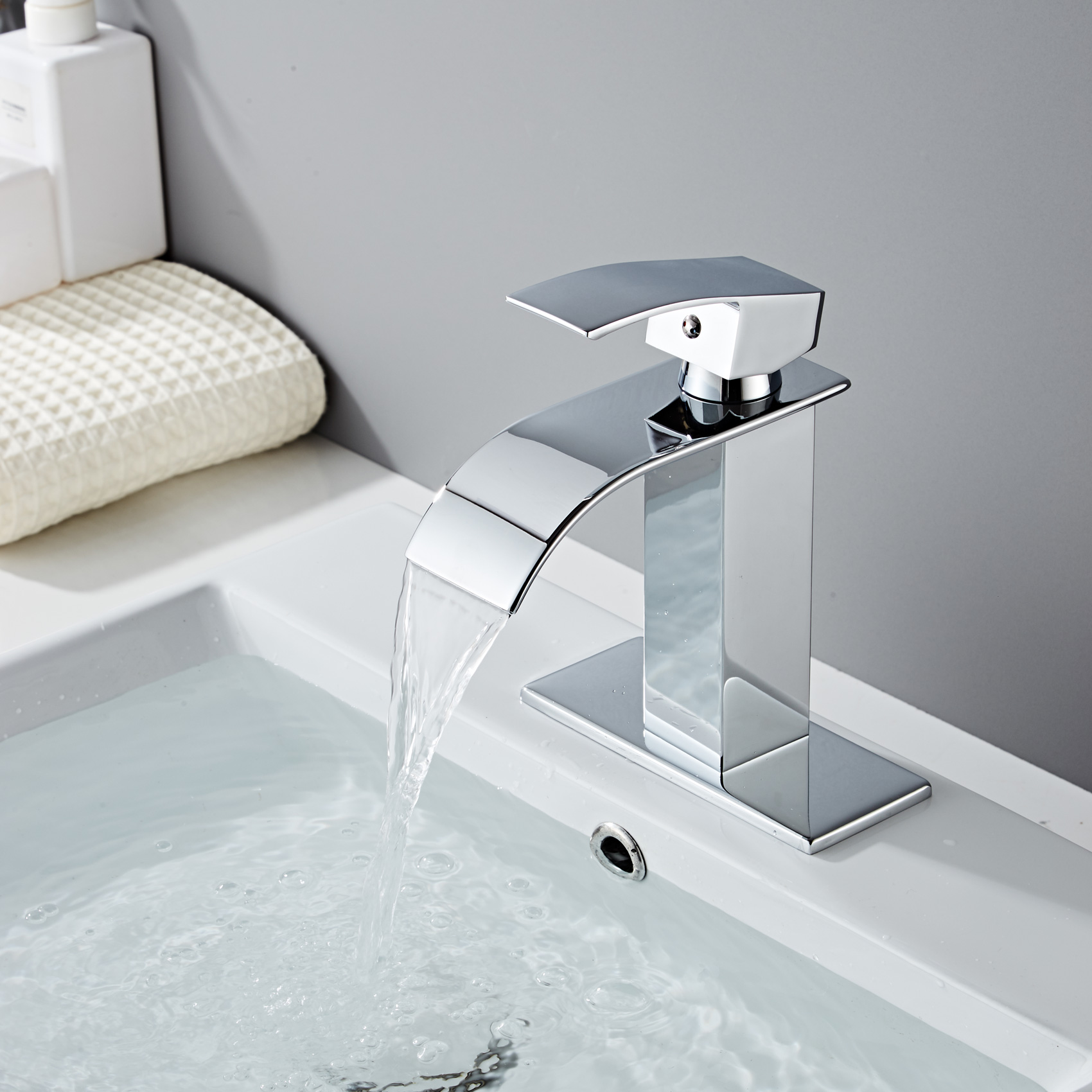 Wovier Waterfall Bathroom Sink Faucet,Single Handle Single Hole Faucet-W8228-17