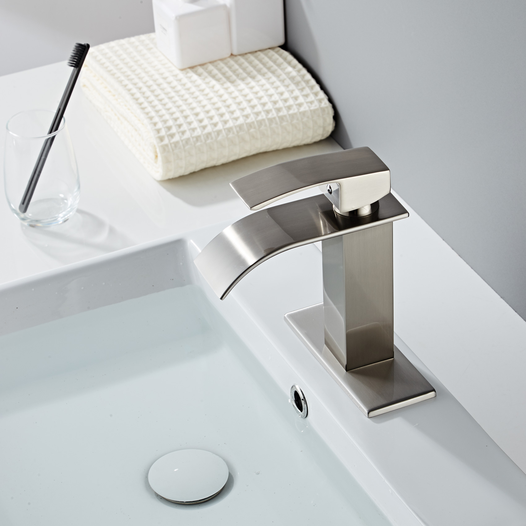 Wovier Waterfall Bathroom Sink Faucet,Single Handle Single Hole Faucet-W8228-14