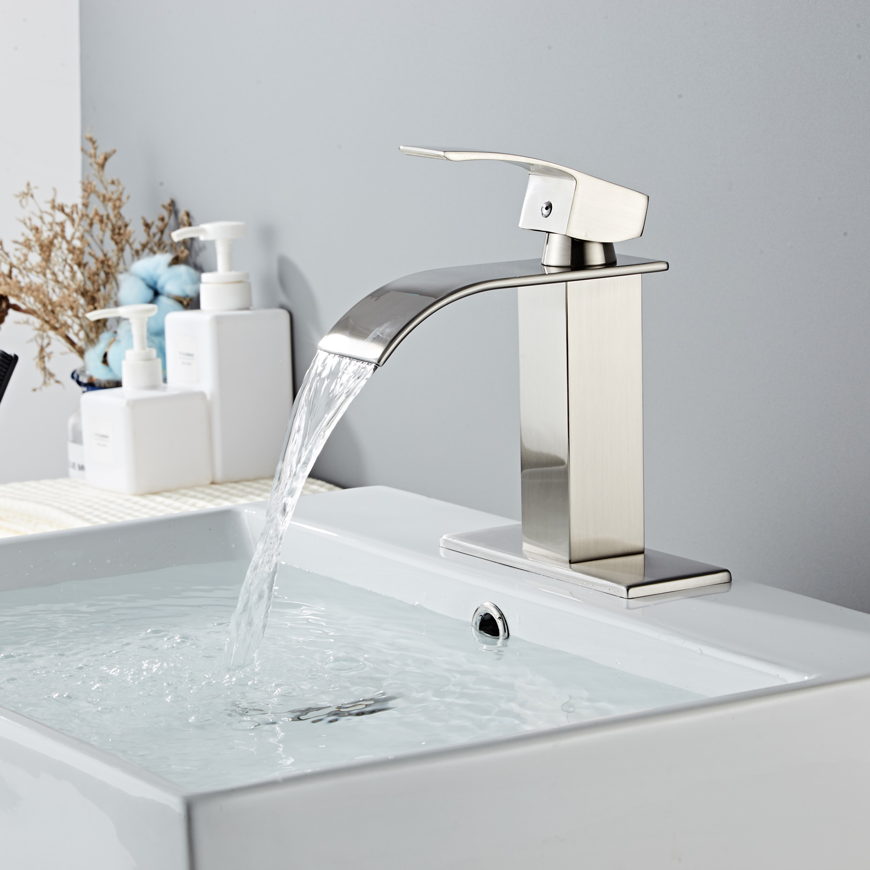 Wovier Waterfall Bathroom Sink Faucet,Single Handle Single Hole Faucet-W8228-3