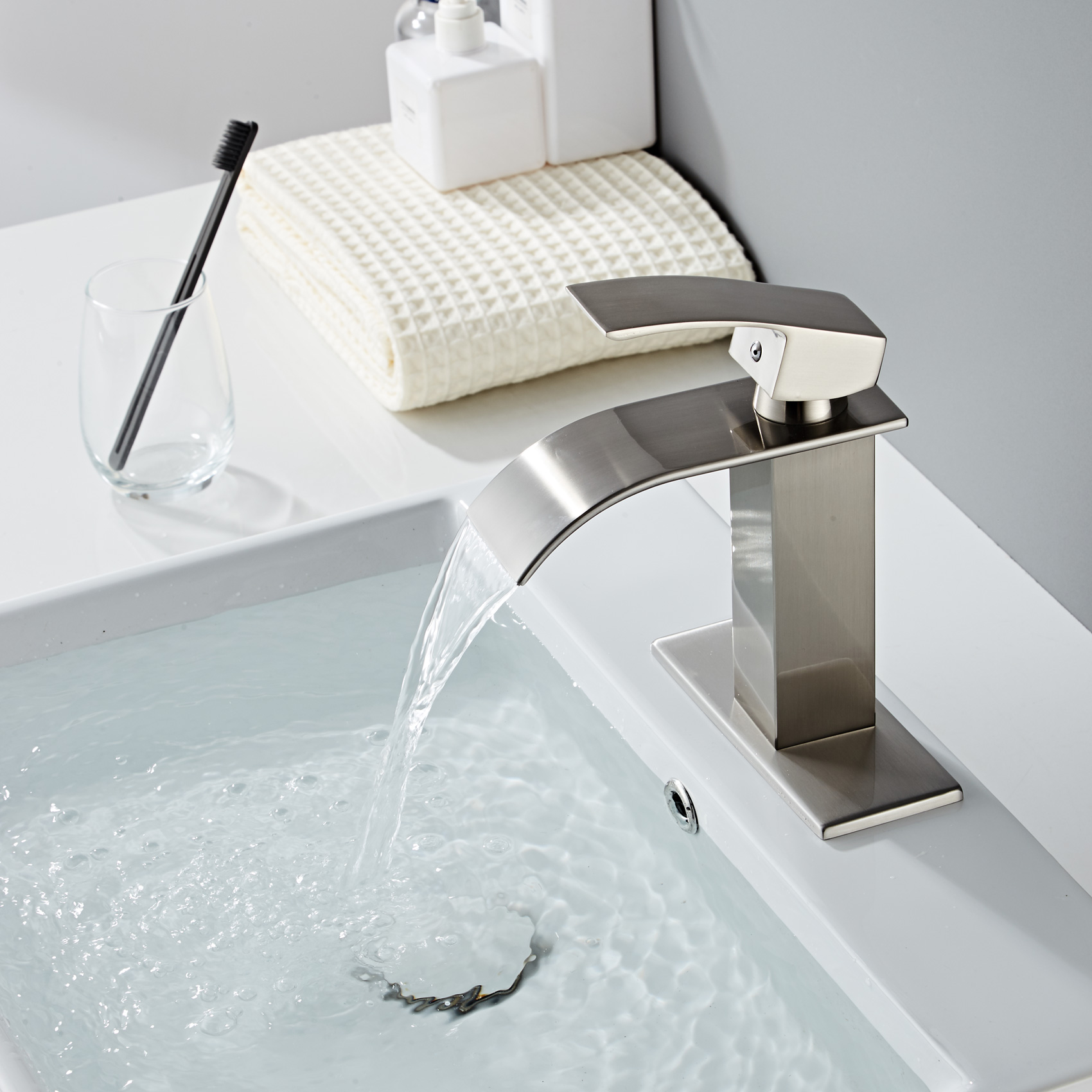 Wovier Waterfall Bathroom Sink Faucet,Single Handle Single Hole Faucet-W8228-15