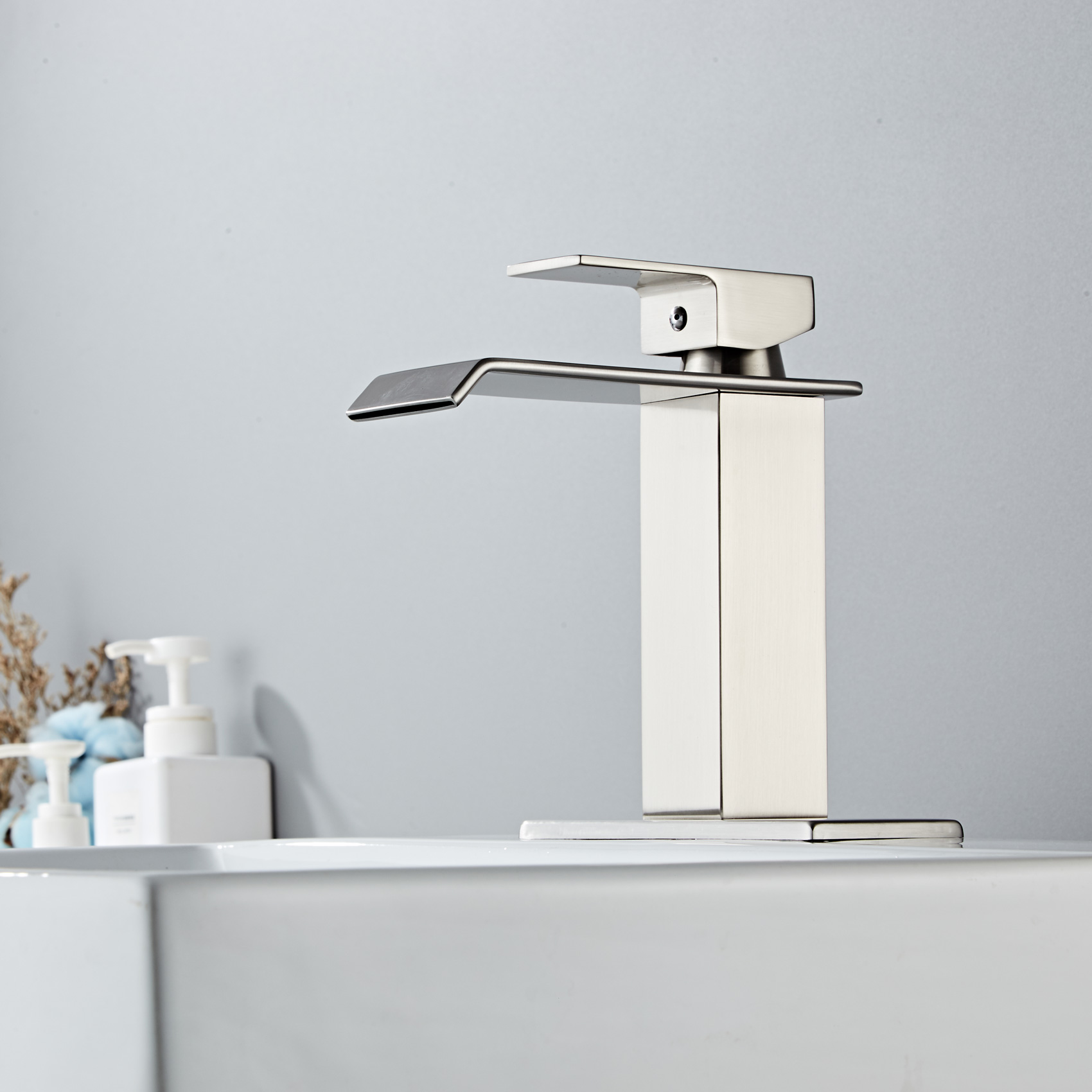 Wovier Waterfall Bathroom Sink Faucet,Single Handle Single Hole Faucet-W8226-20