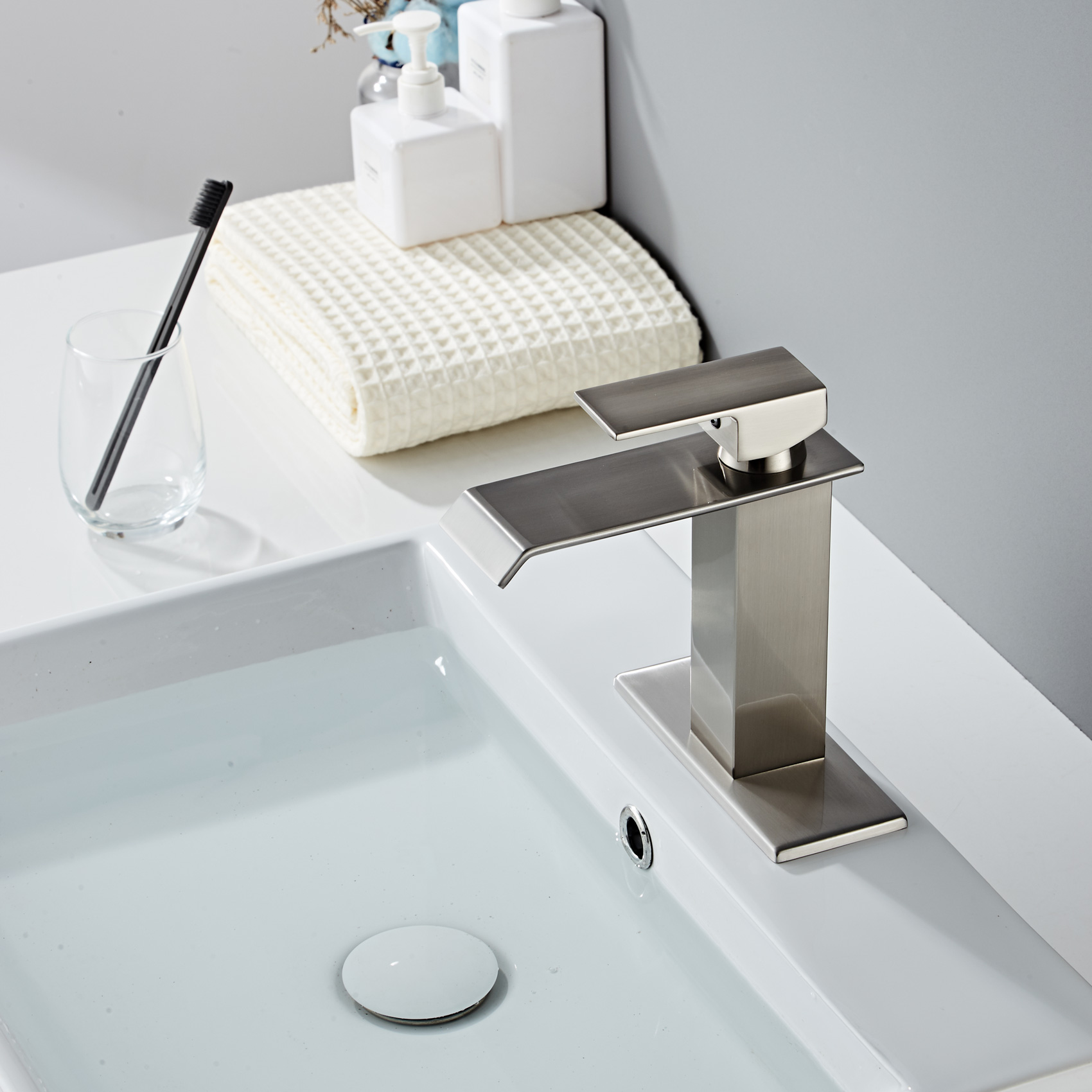 Wovier Waterfall Bathroom Sink Faucet,Single Handle Single Hole Faucet-W8226-22