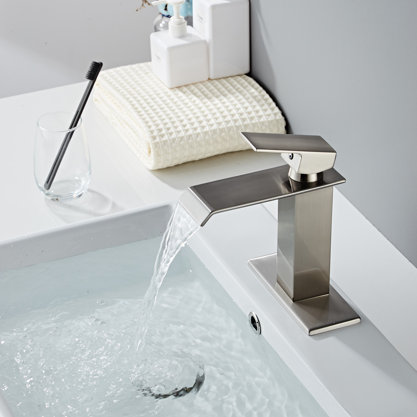 Wovier Waterfall Bathroom Sink Faucet,Single Handle Single Hole Faucet-W8226-18