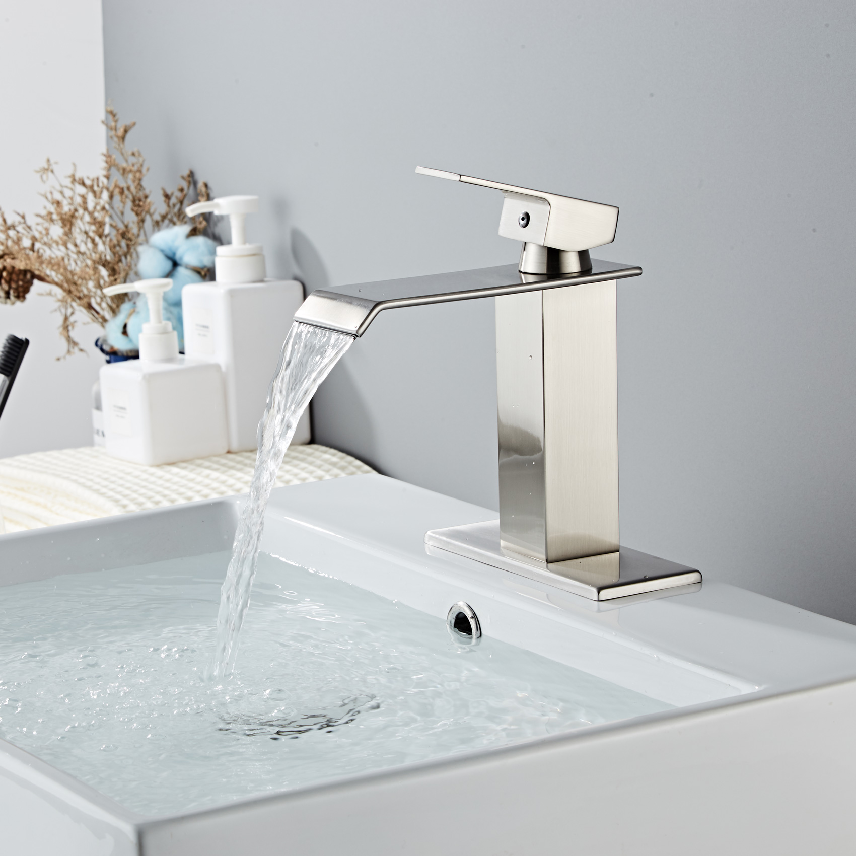 Wovier Waterfall Bathroom Sink Faucet,Single Handle Single Hole Faucet-W8226-2