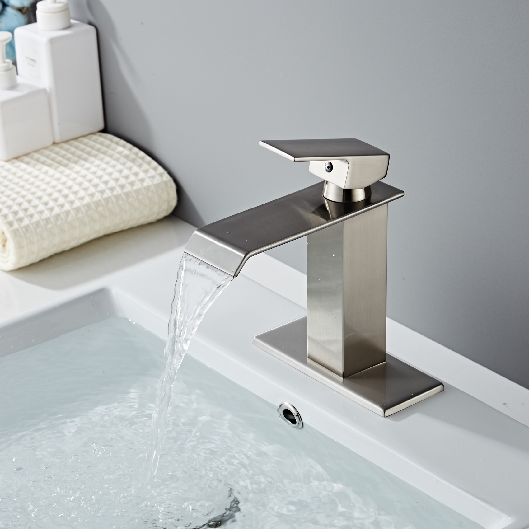 Wovier Waterfall Bathroom Sink Faucet,Single Handle Single Hole Faucet-W8226-19