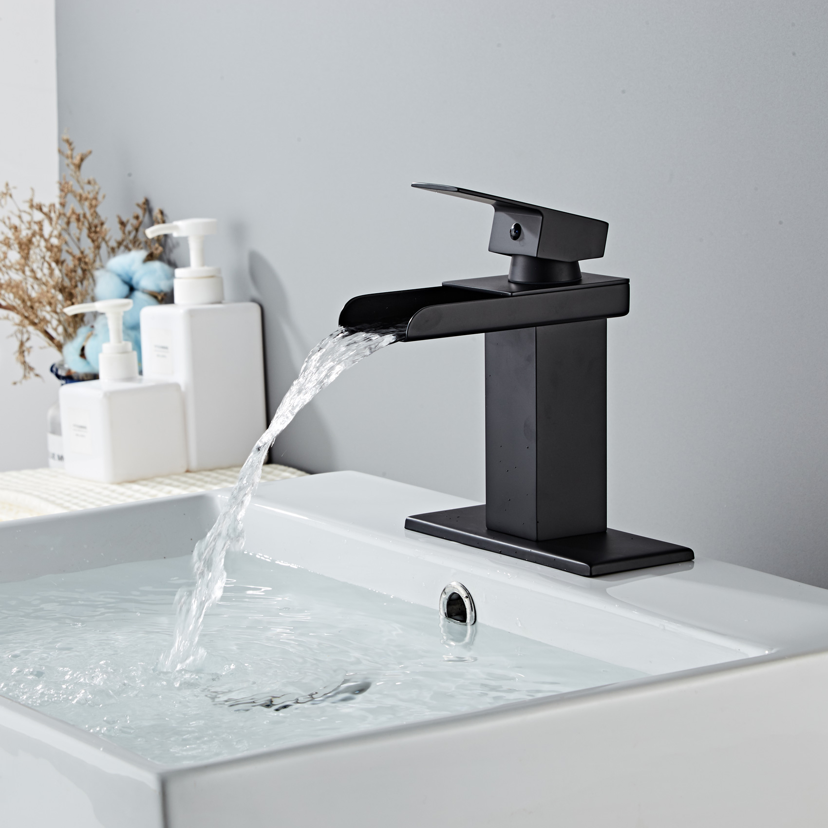 Wovier Waterfall Bathroom Sink Faucet,Single Handle Single Hole Faucet-W8230-3