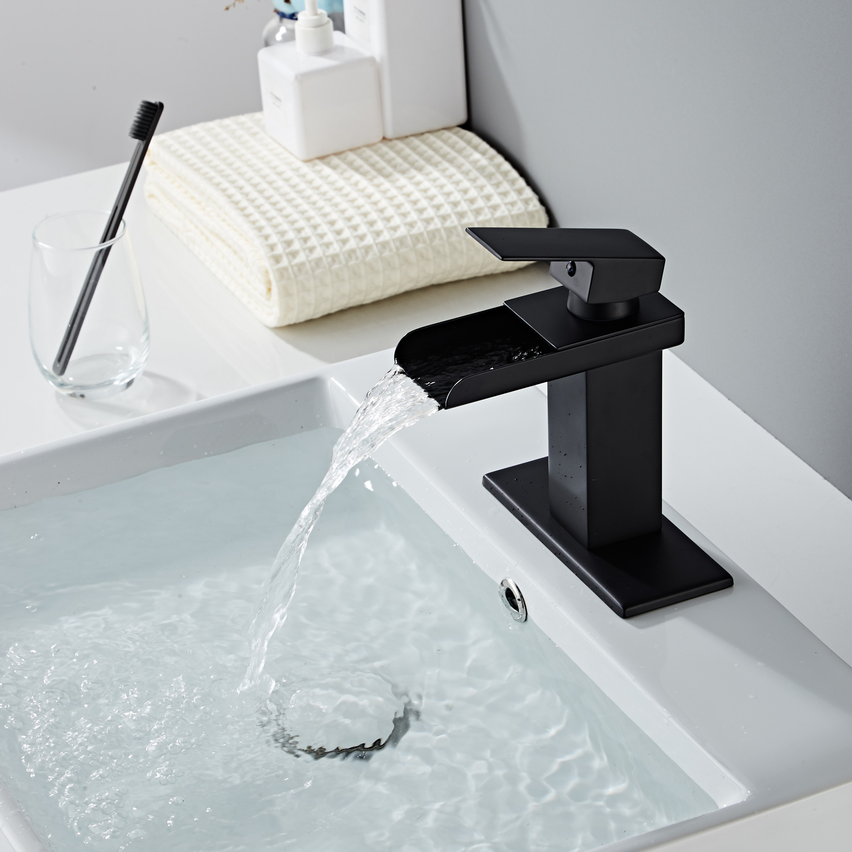 Wovier Waterfall Bathroom Sink Faucet,Single Handle Single Hole Faucet-W8230-25