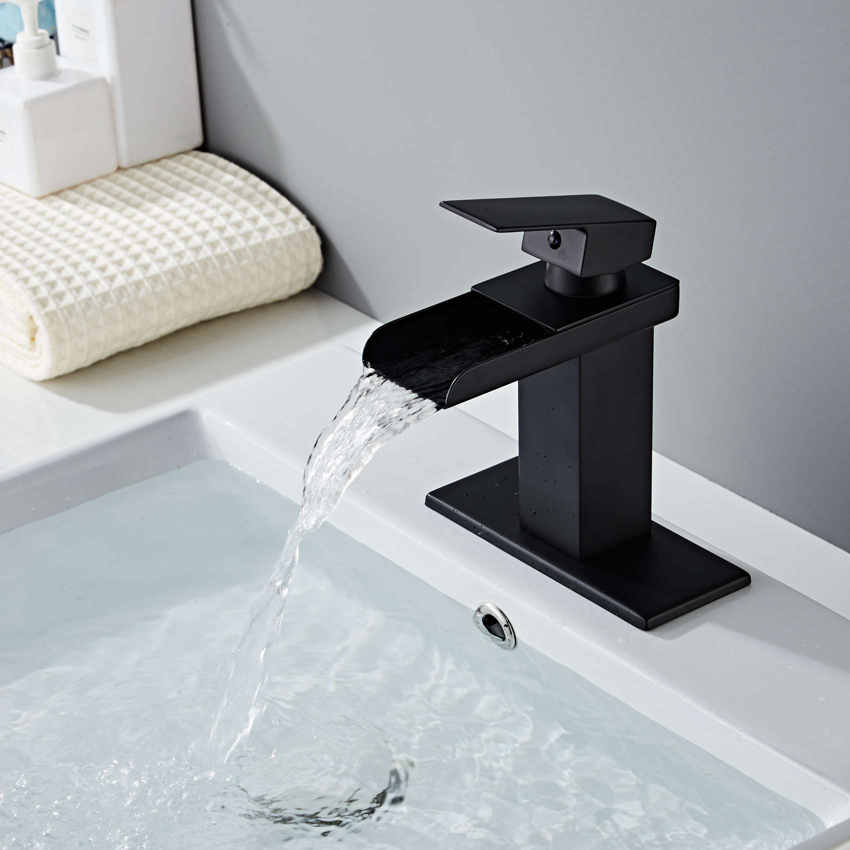 Wovier Waterfall Bathroom Sink Faucet,Single Handle Single Hole Faucet-W8230-24