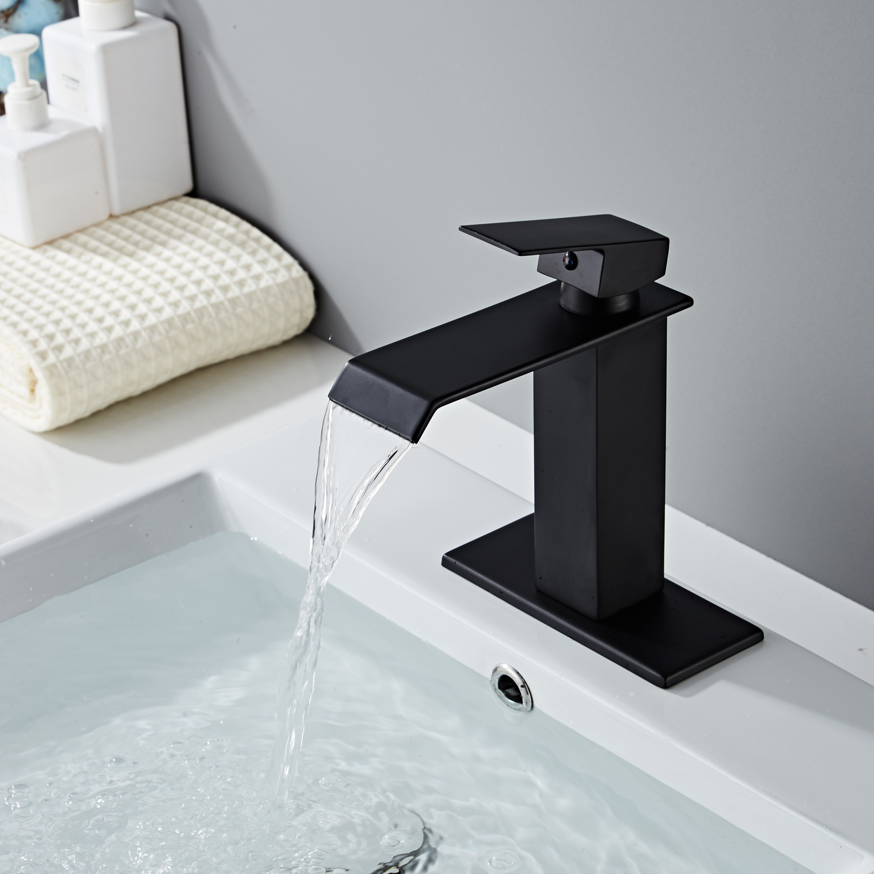 Wovier Waterfall Bathroom Sink Faucet,Single Handle Single Hole Faucet-W8226-14