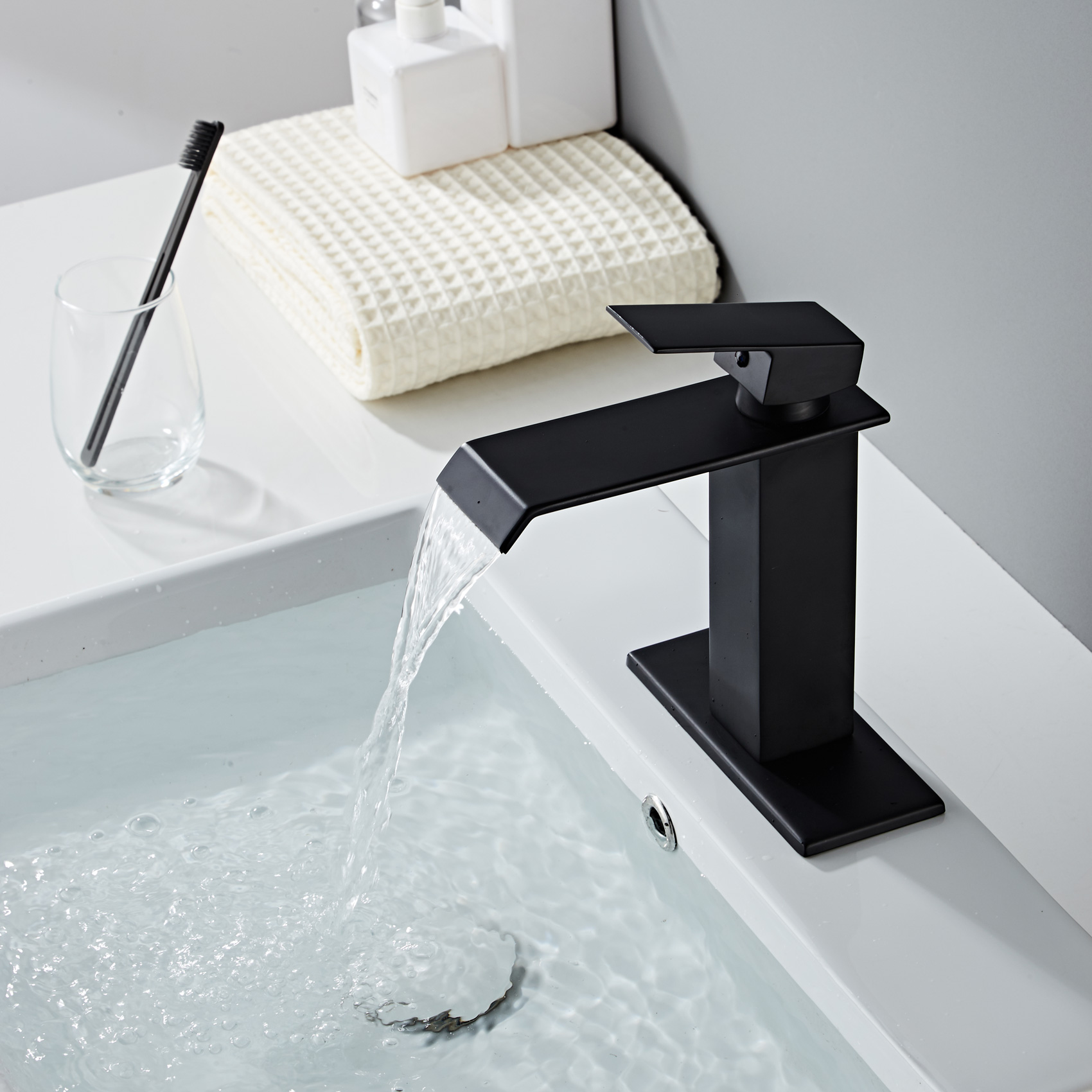 Wovier Waterfall Bathroom Sink Faucet,Single Handle Single Hole Faucet-W8226-16