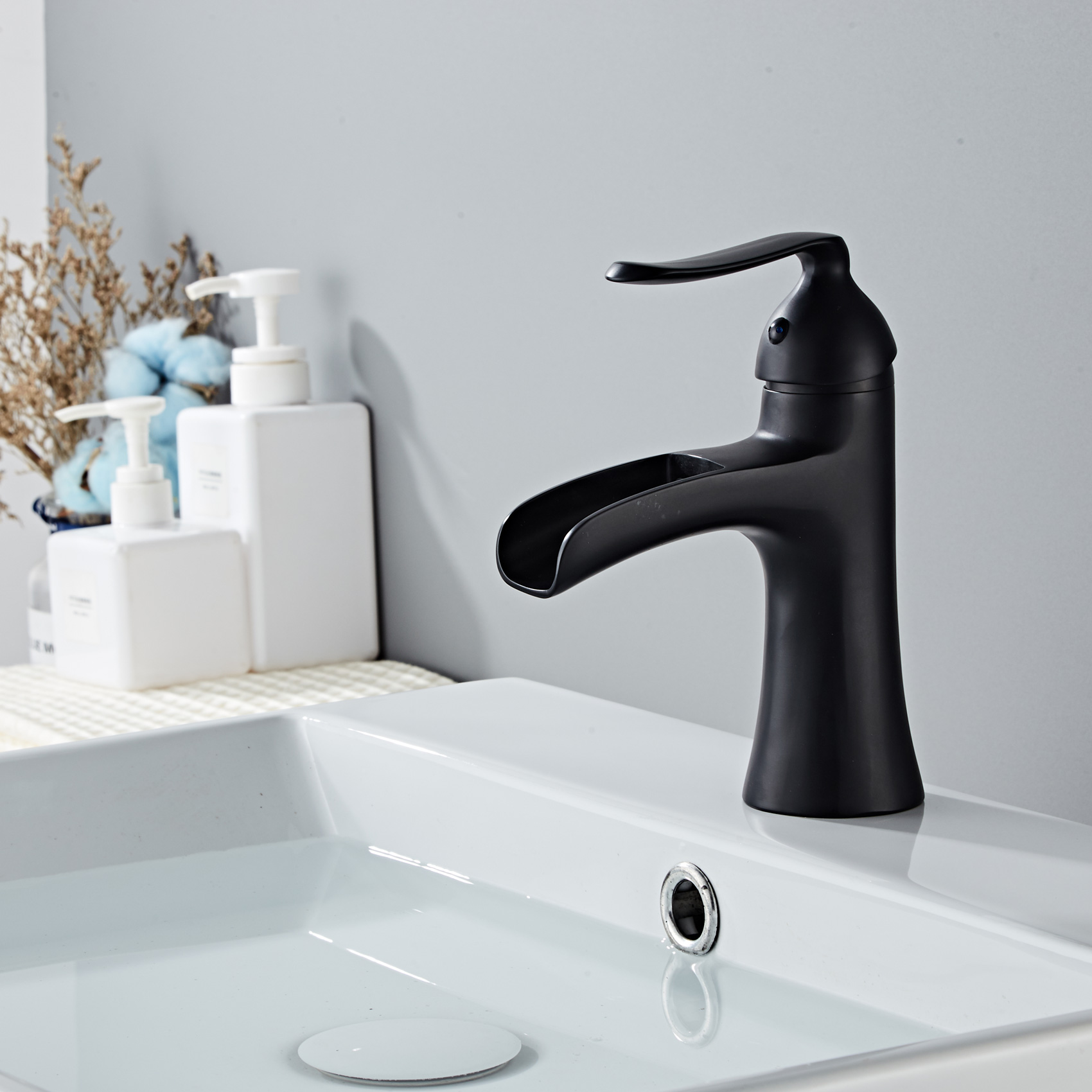 Wovier Waterfall Bathroom Sink Faucet,Single Handle Single Hole Faucet-W8204-24