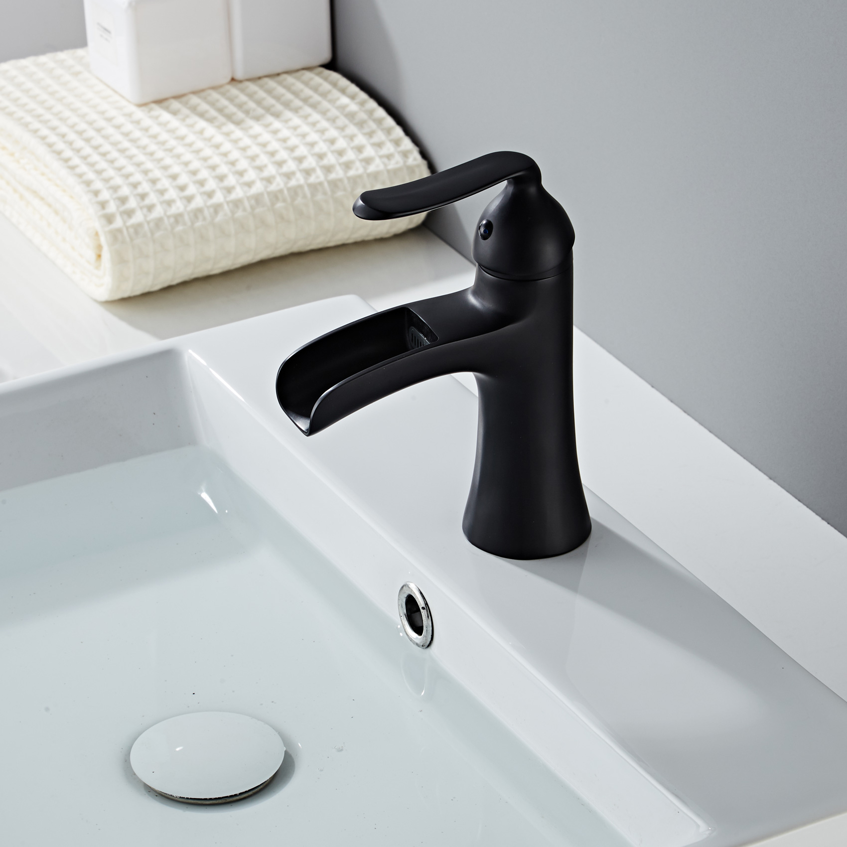 Wovier Waterfall Bathroom Sink Faucet,Single Handle Single Hole Faucet-W8204-22