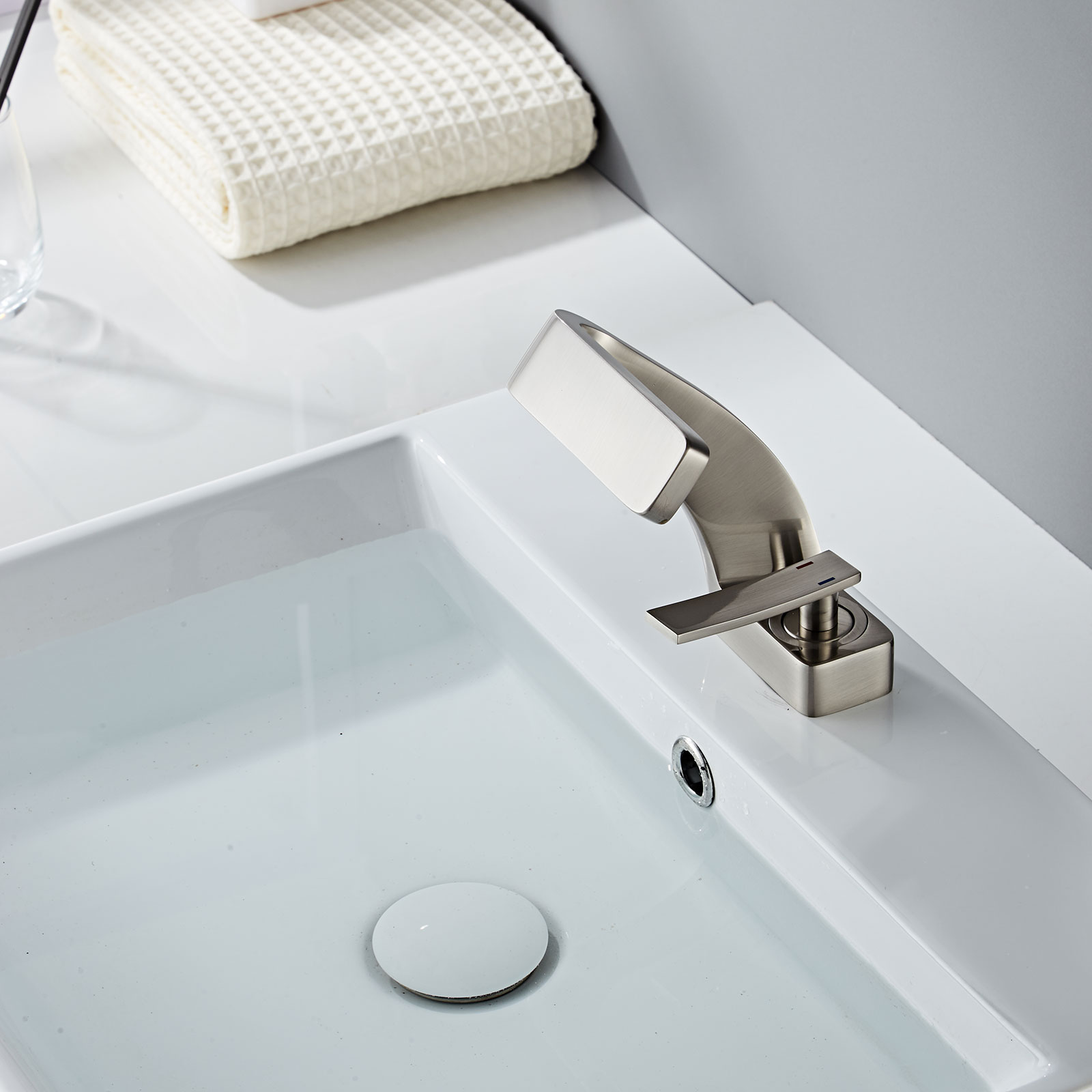 Wovier Waterfall Bathroom Sink Faucet,Single Handle Single Hole Faucet-W8351-18