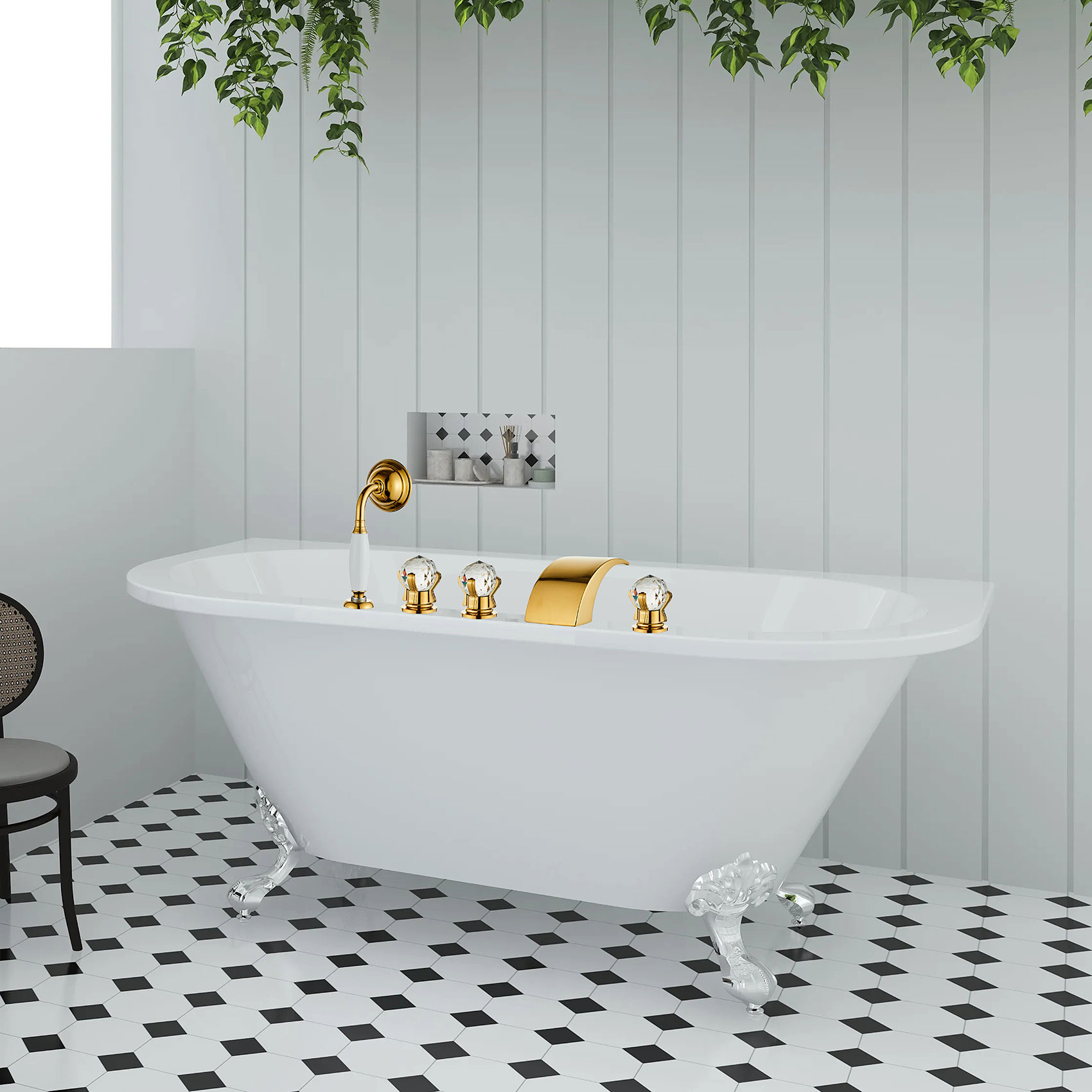 Wovier Bathtub Faucets Set,Three Handles Five Holes with Handheld Sprayer - W8705-2