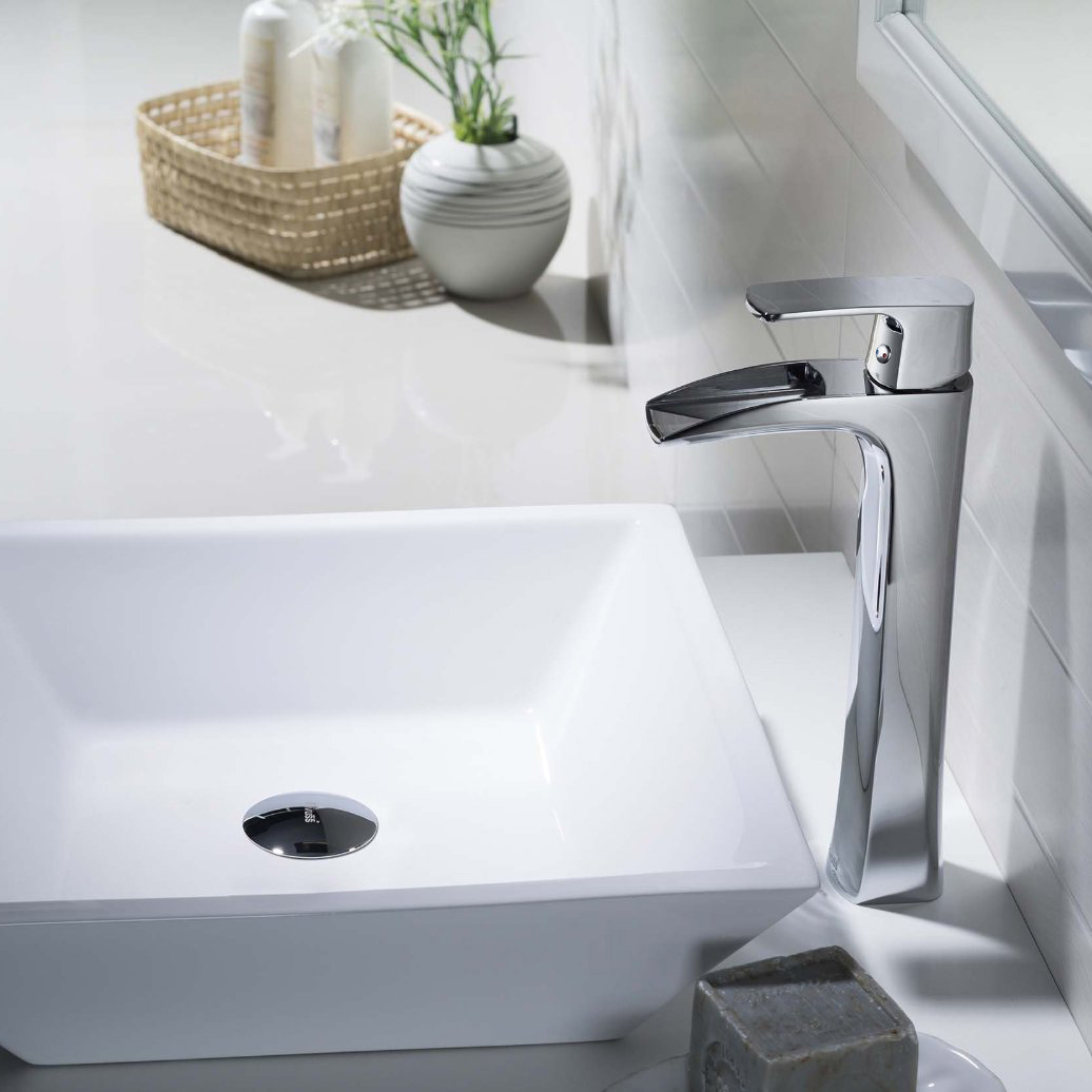 Wovier Waterfall Vessel Faucet, Single Handle Single Hole Bathroom Faucet - w8231-14