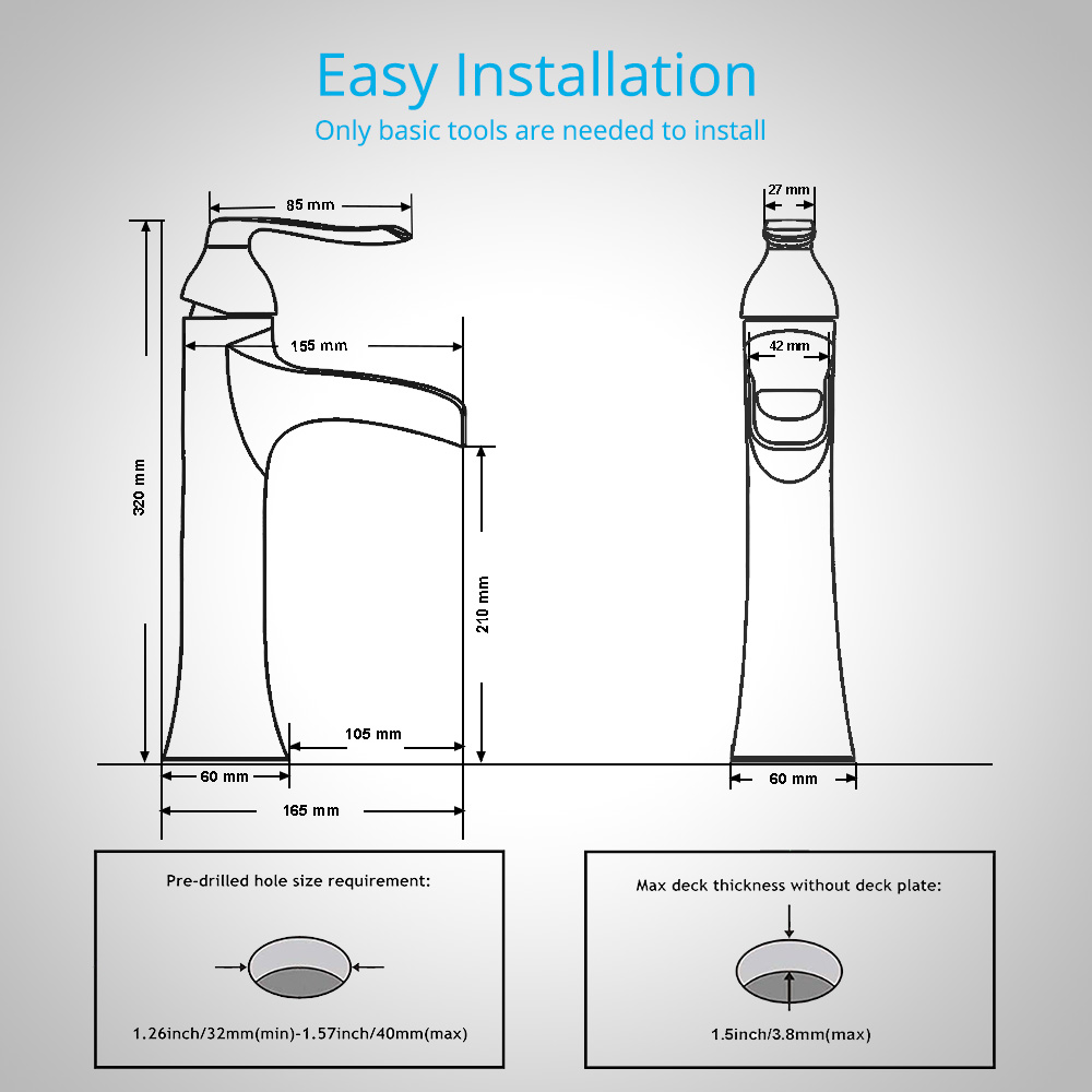 Wovier Waterfall Vessel Faucet, Single Handle Single Hole Bathroom Faucet - w8237-14