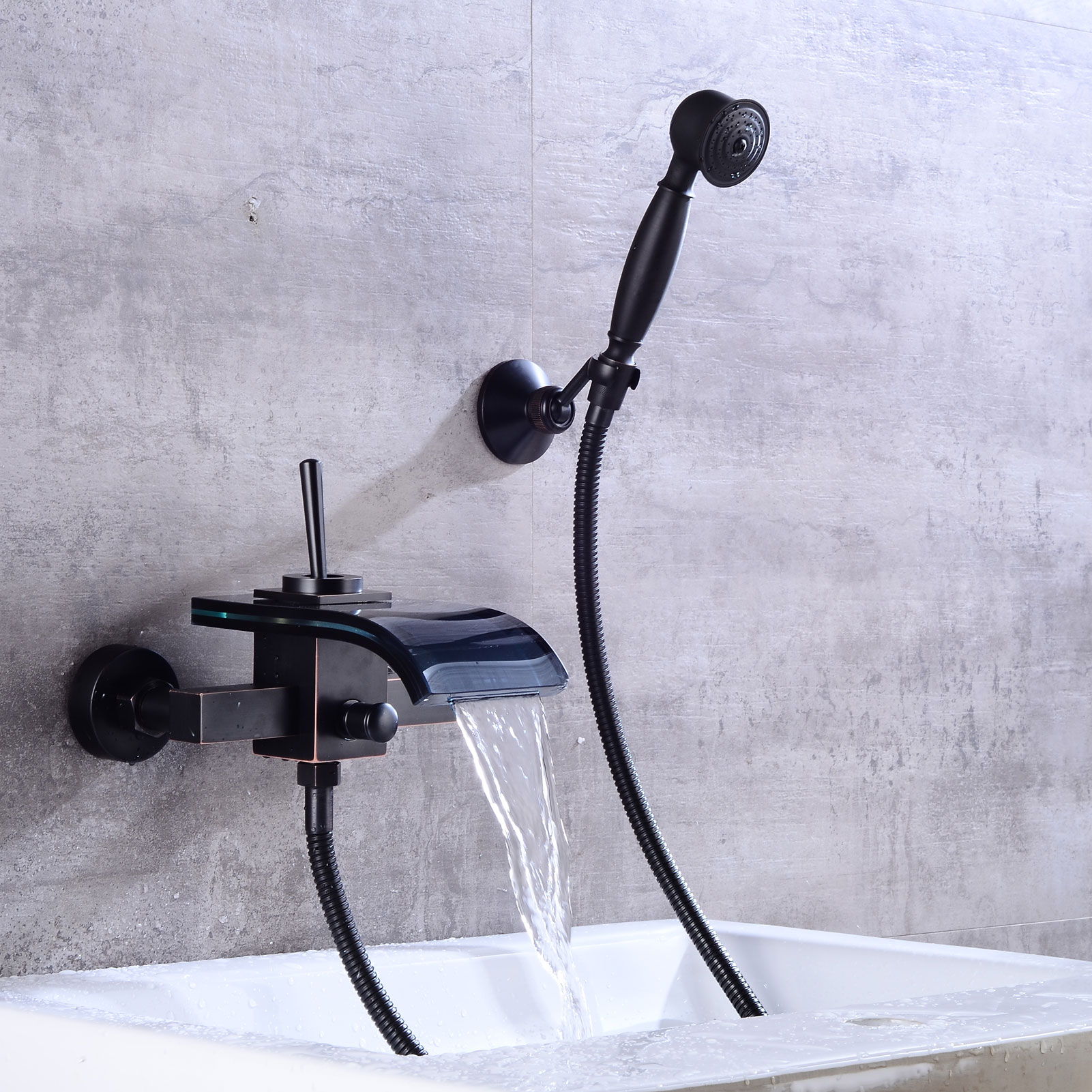 Wovier Waterfall Wall Mounted Waterfall Glass Tub Filler with Hand Shower W8708