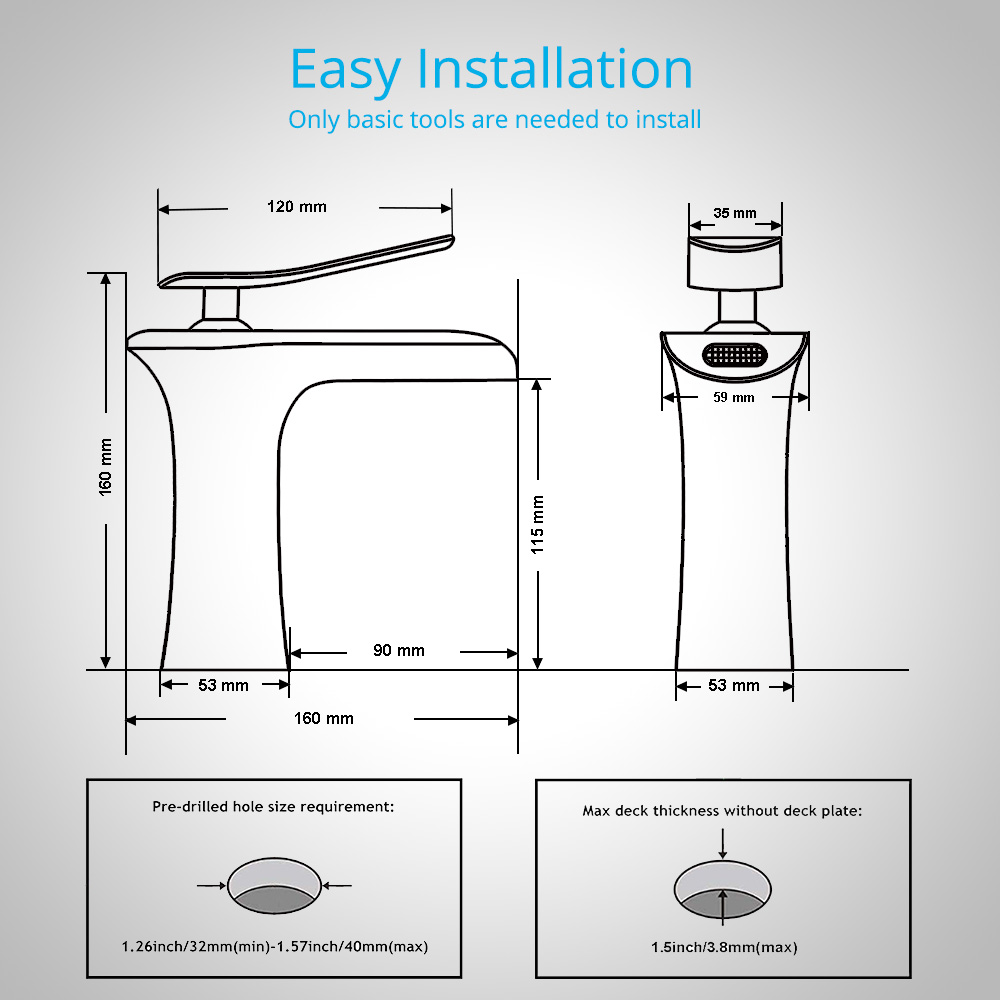 Wovier Waterfall Bathroom Sink Faucet,Single Handle Single Hole Faucet-W8369-10
