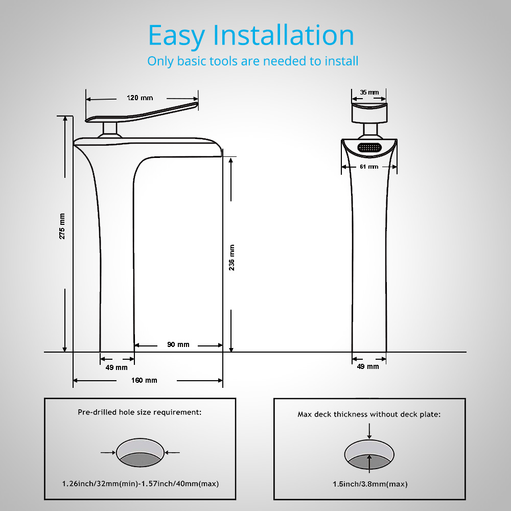Wovier Bathroom Faucet with Supply Hose,Single Handle Single Hole Vessel Faucet