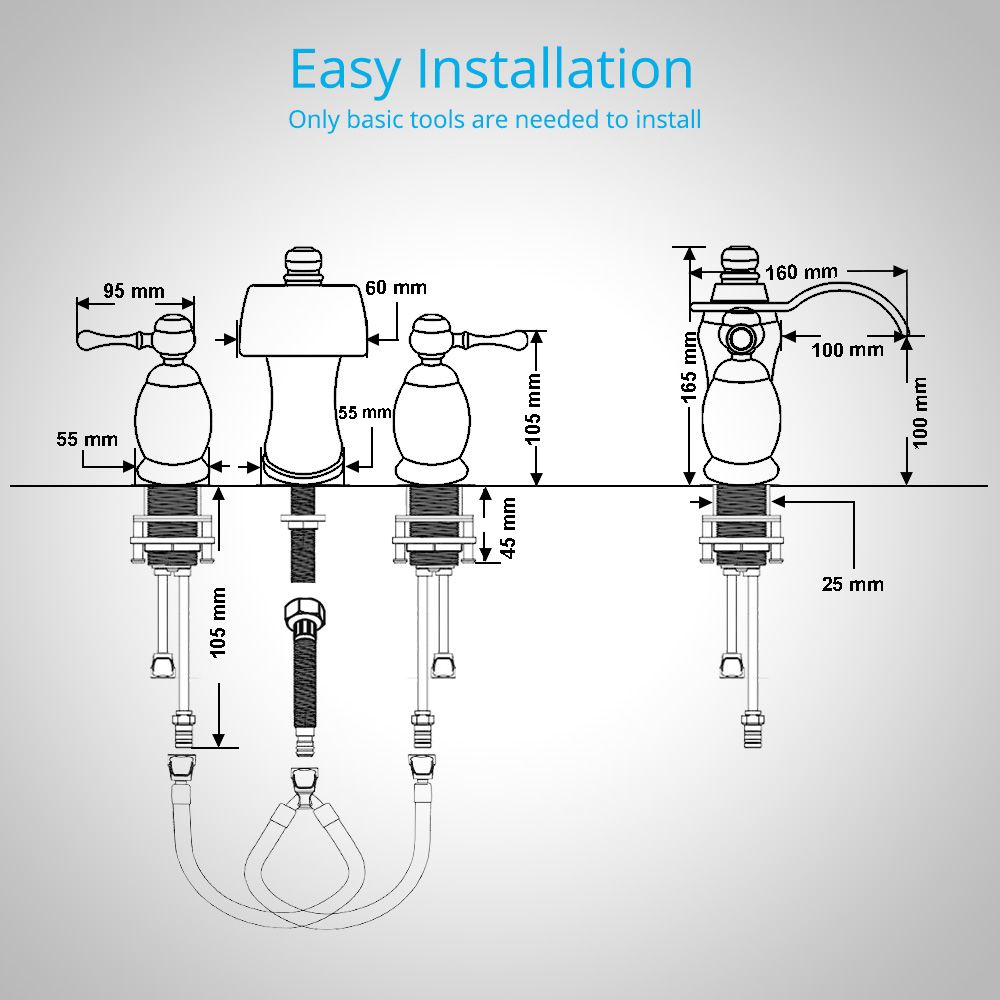 Wovier Widespread Faucet,Three Handle Two Hole Bathroom sink Faucet-W8414-13