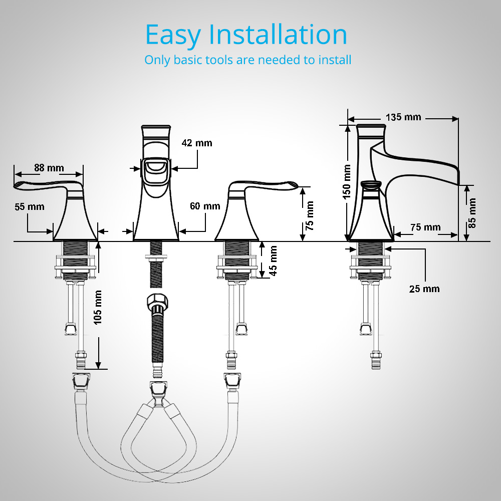 Wovier Widespread Faucet,Three Handle Two Hole Bathroom sink Faucet-W8416-13
