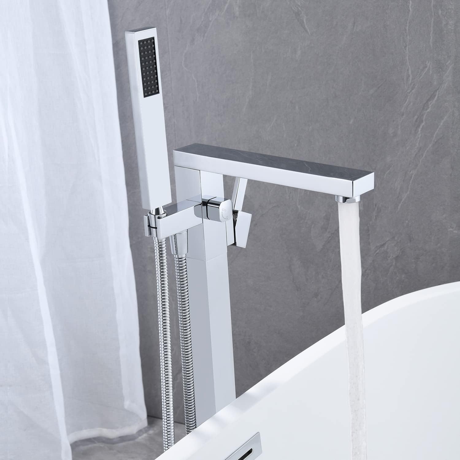 Wovier Floor Mounted Tub Filler Faucet, Freestanding Bathtub Faucet with Hand Shower W8792