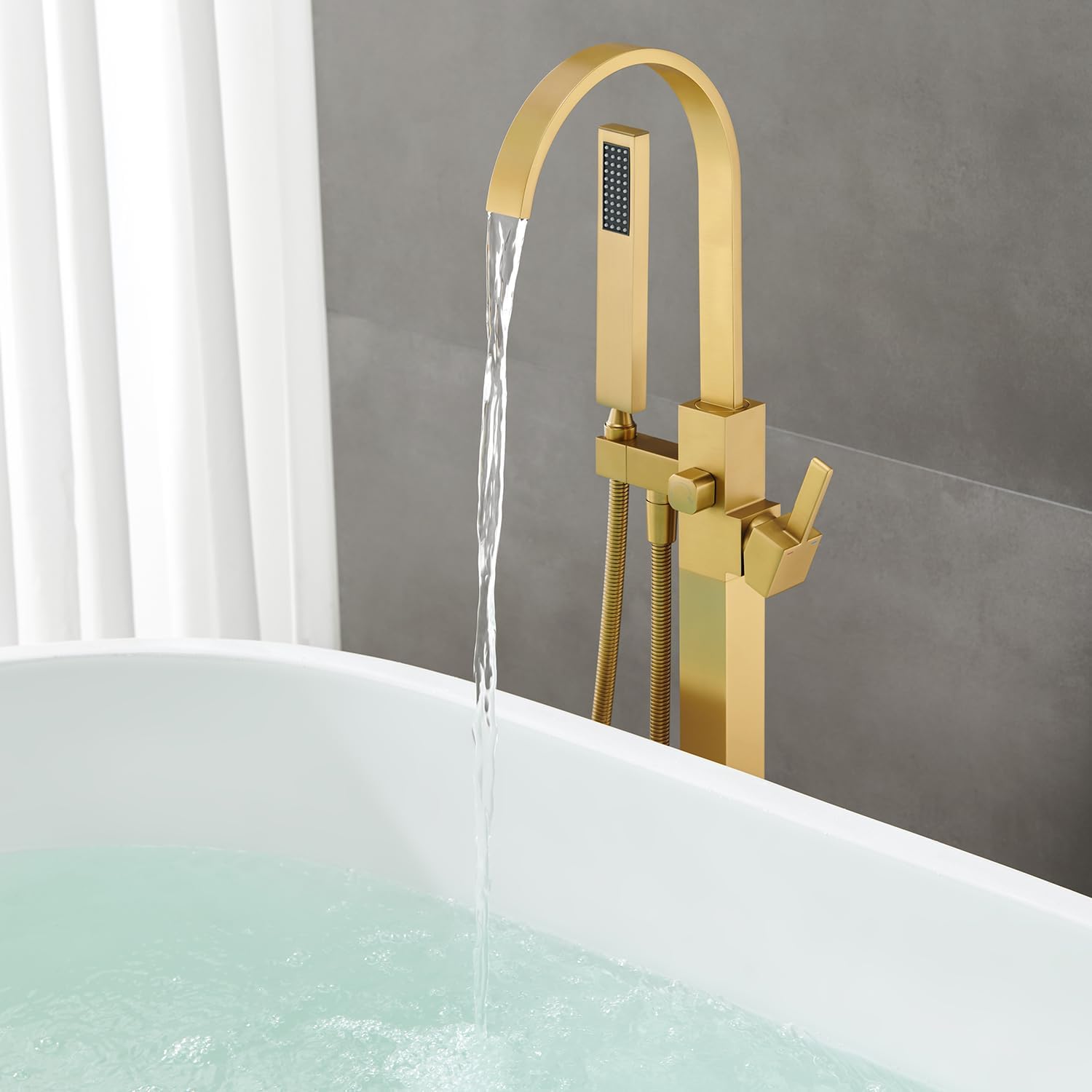 Wovier Floor Mounted Tub Filler Faucet, Freestanding Bathtub Faucet with Hand Shower W8783