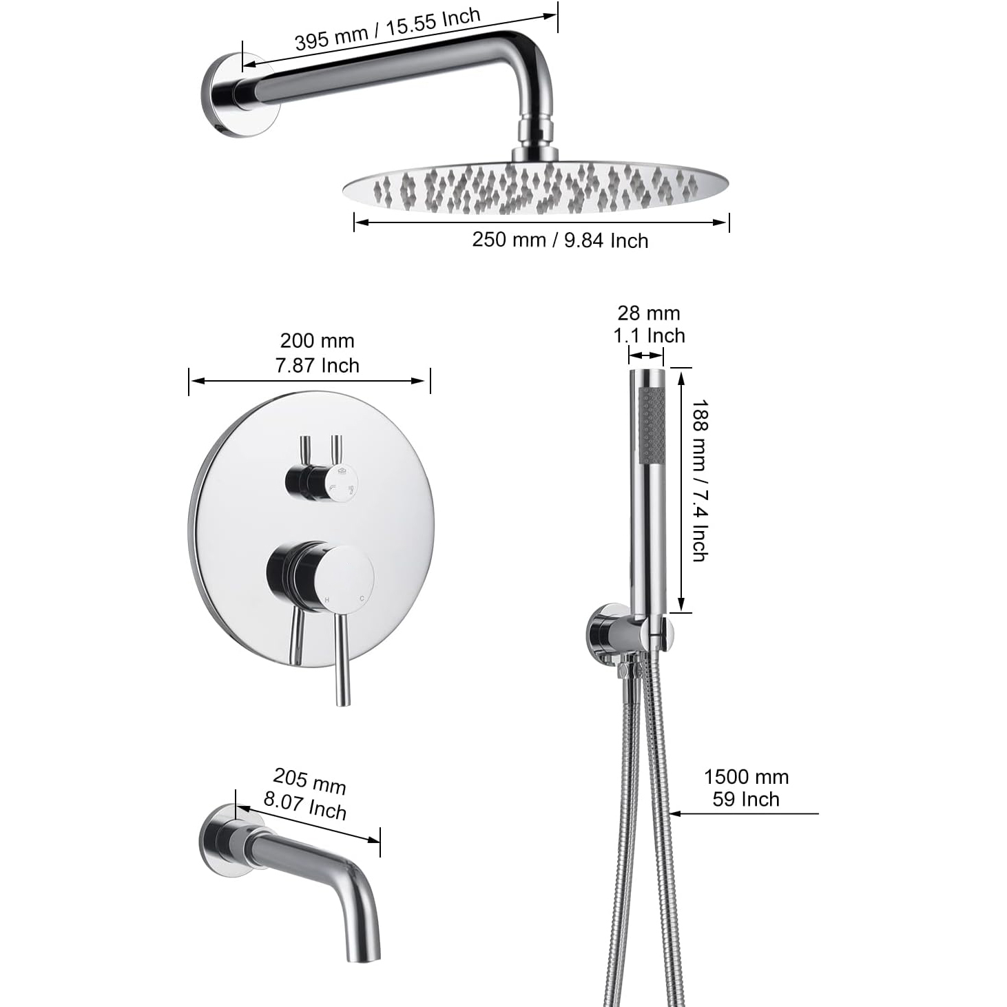 Wovier Shower System Rain Shower Handheld Sprayer with Shower Hose - W8817-17