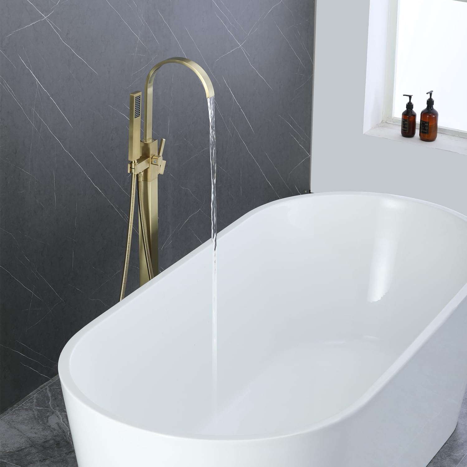 Wovier Floor Mounted Tub Filler Faucet, Freestanding Bathtub Faucet with Hand Shower W8783