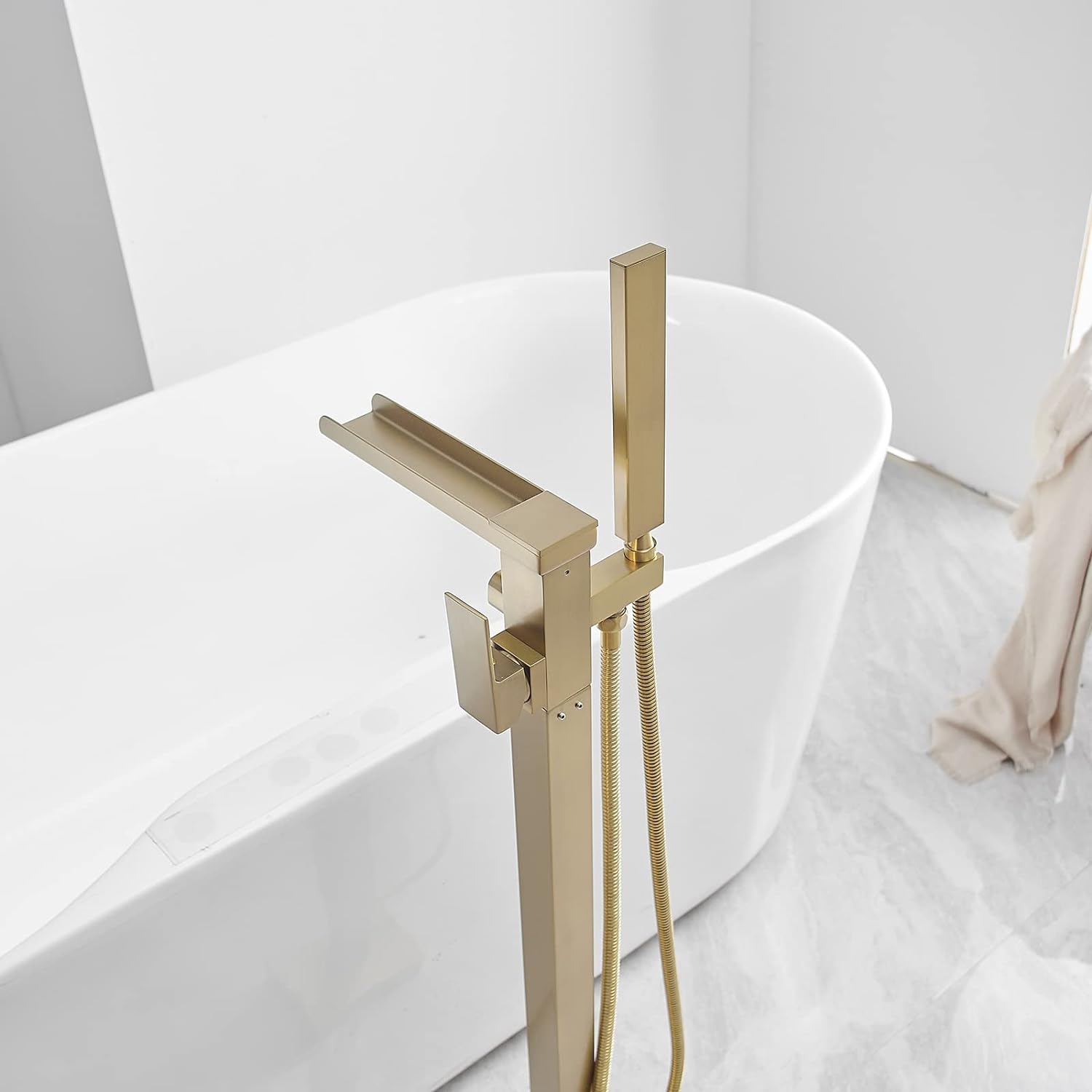 Wovier Floor Mounted Tub Filler Faucet, Freestanding Bathtub Faucet with Hand Shower W8786