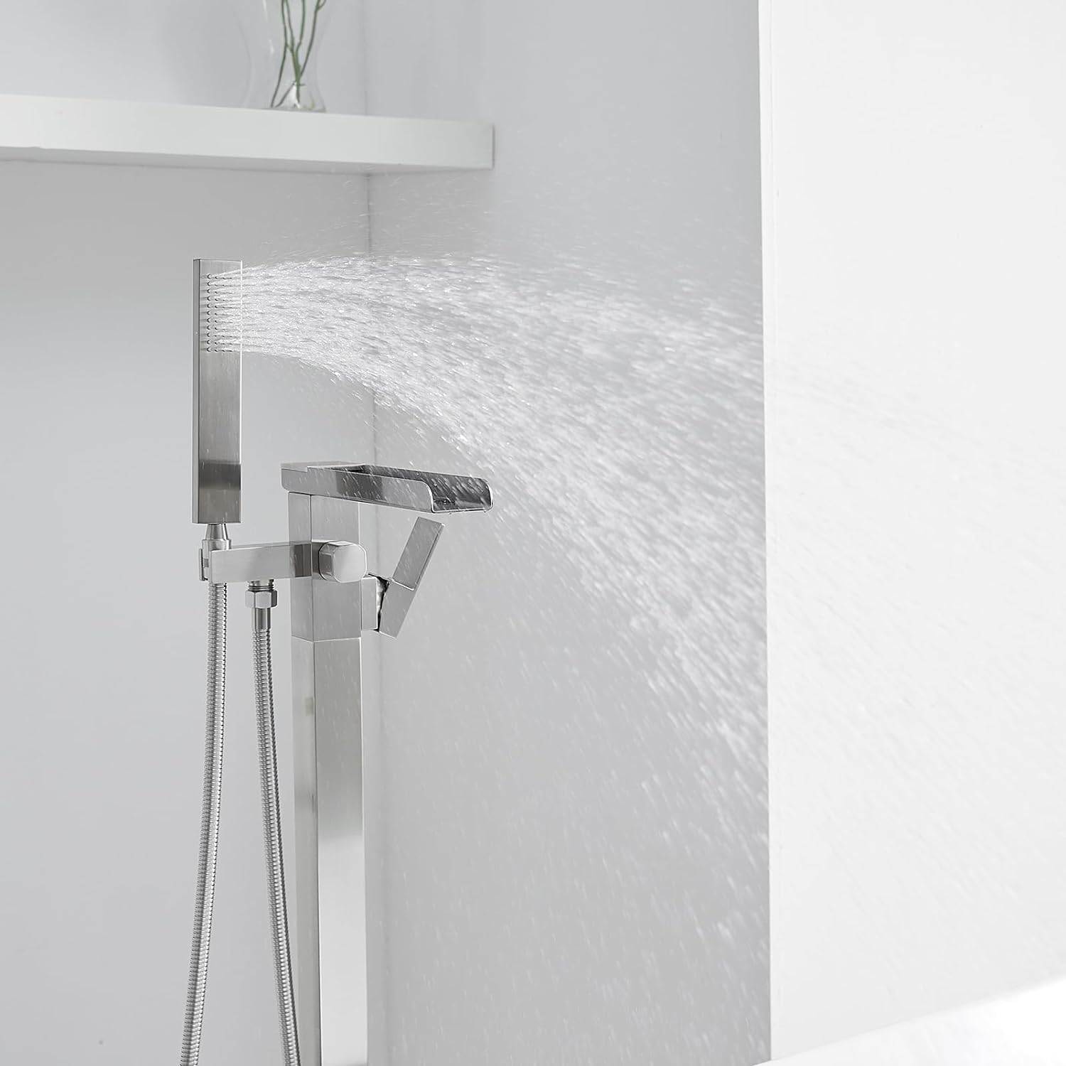 Wovier Floor Mounted Tub Filler Faucet, Freestanding Bathtub Faucet with Hand Shower W8786