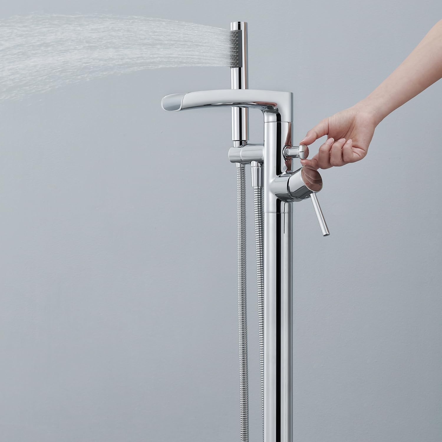 Wovier Floor Mounted Tub Filler Faucet, Freestanding Bathtub Faucet with Hand Shower W8787