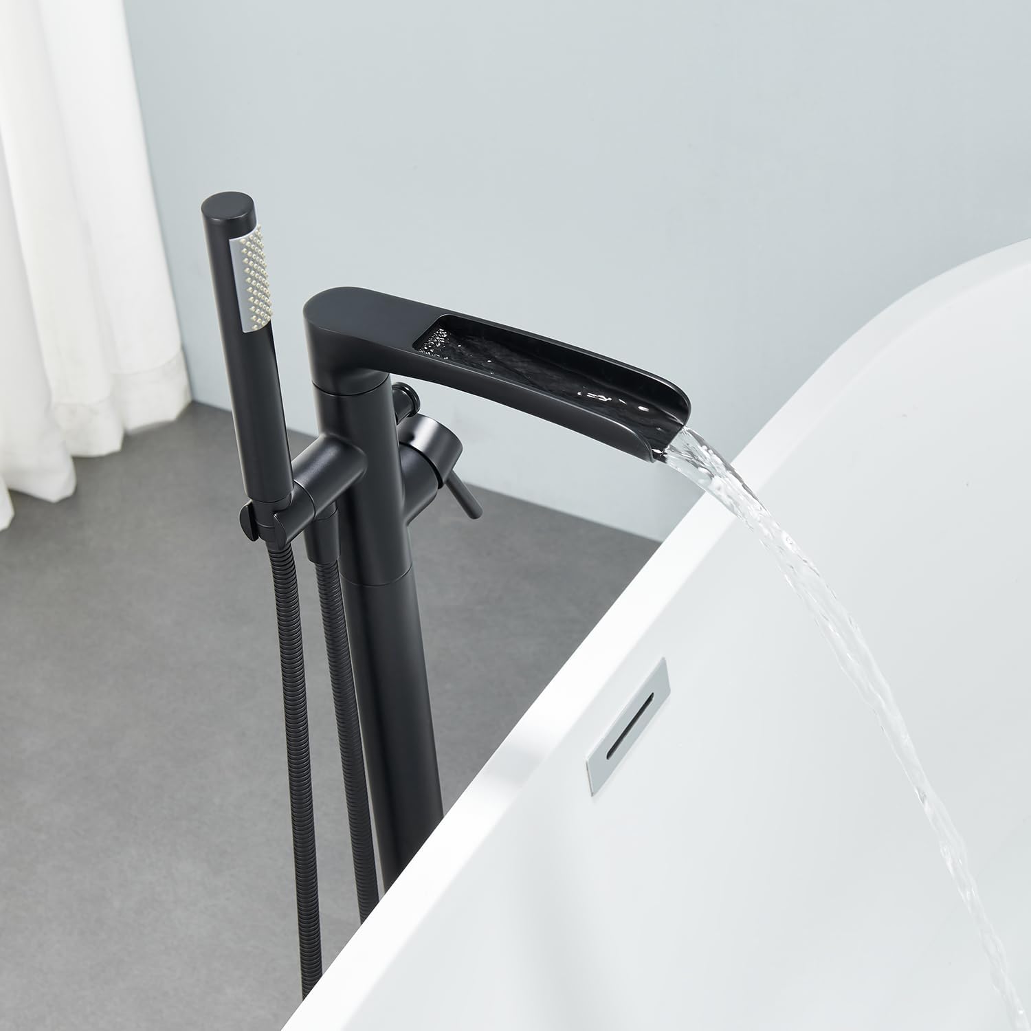 Wovier Floor Mounted Tub Filler Faucet, Freestanding Bathtub Faucet with Hand Shower W8787